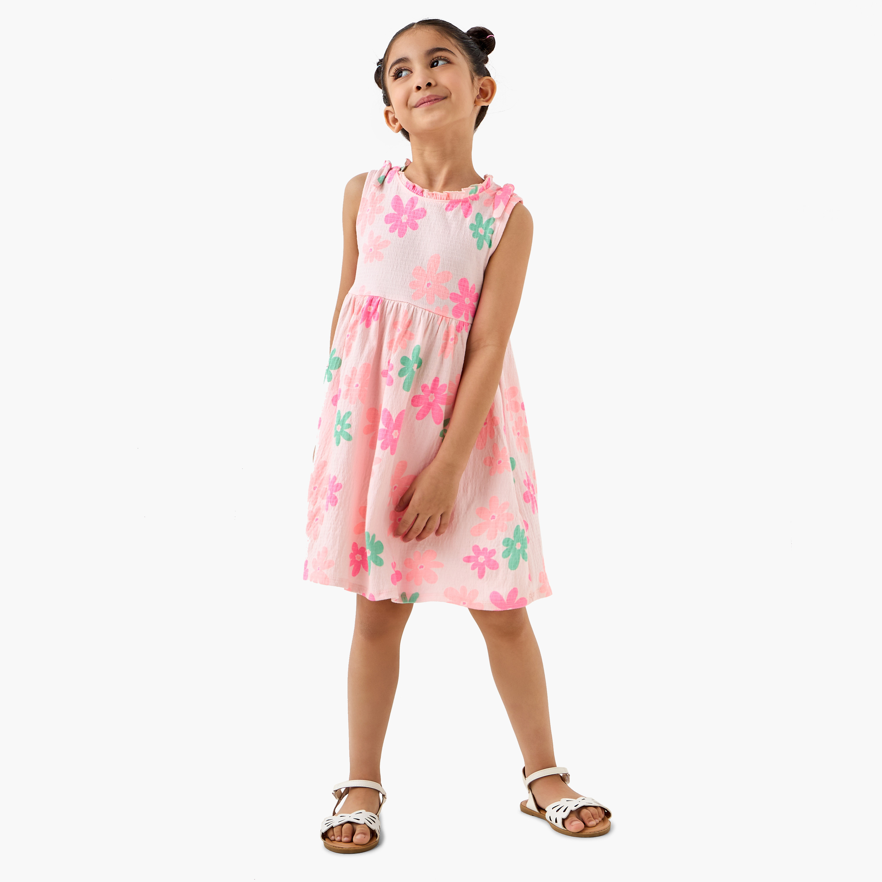 فستان دون أكمام بياقة بكشكش وفيونكة وطبعات زهرية من جونيورز-girls-clothing-dressesandjumpsuits-image-2