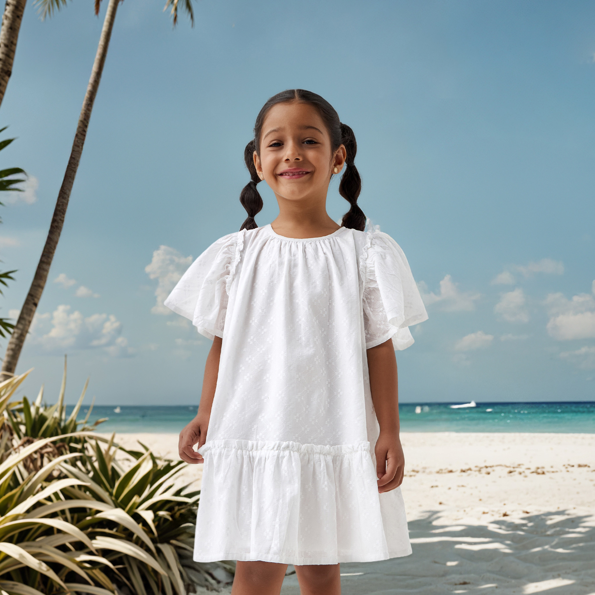 Juniors Textured Dress with Flutter Sleeves-girls-clothing-dressesandjumpsuits-image-1