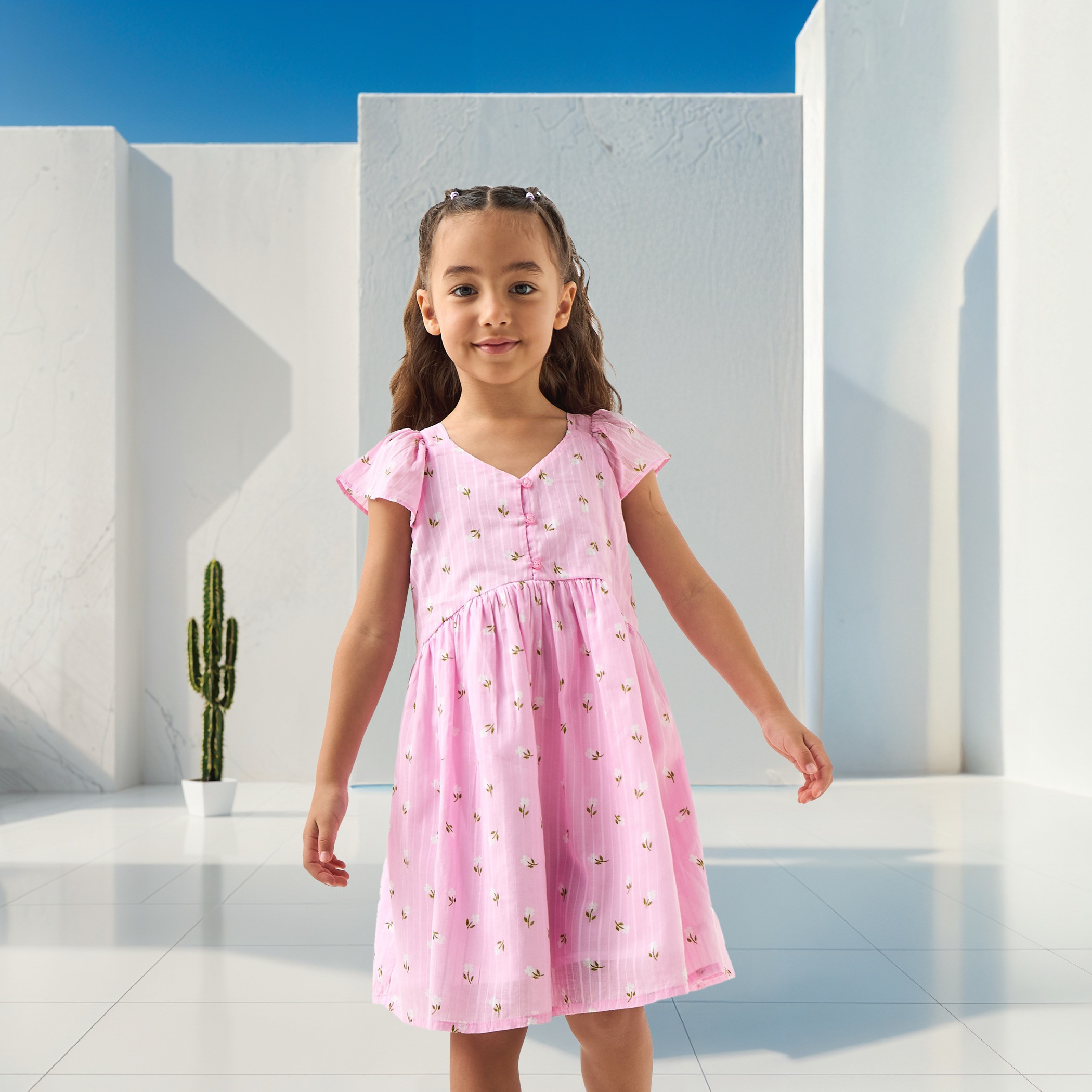 Juniors All-Over Floral Print V-neck Dress with Flutter Sleeves-girls-clothing-dressesandjumpsuits-image-1