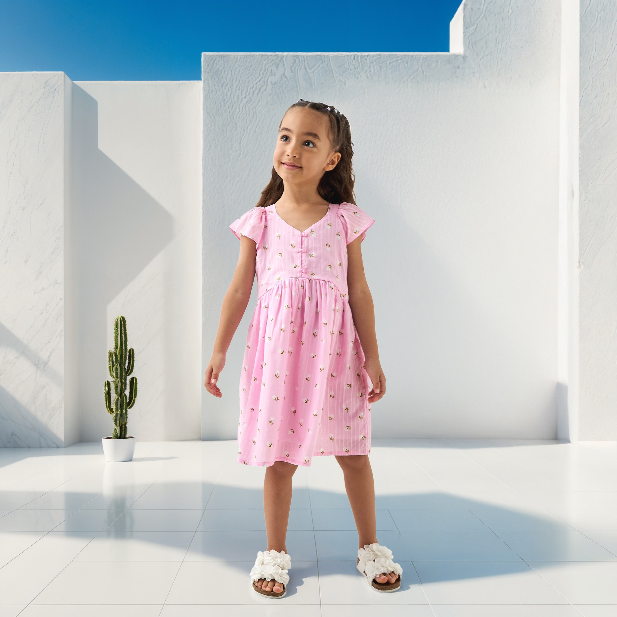 Juniors All-Over Floral Print V-neck Dress with Flutter Sleeves-girls-clothing-dressesandjumpsuits-image-2