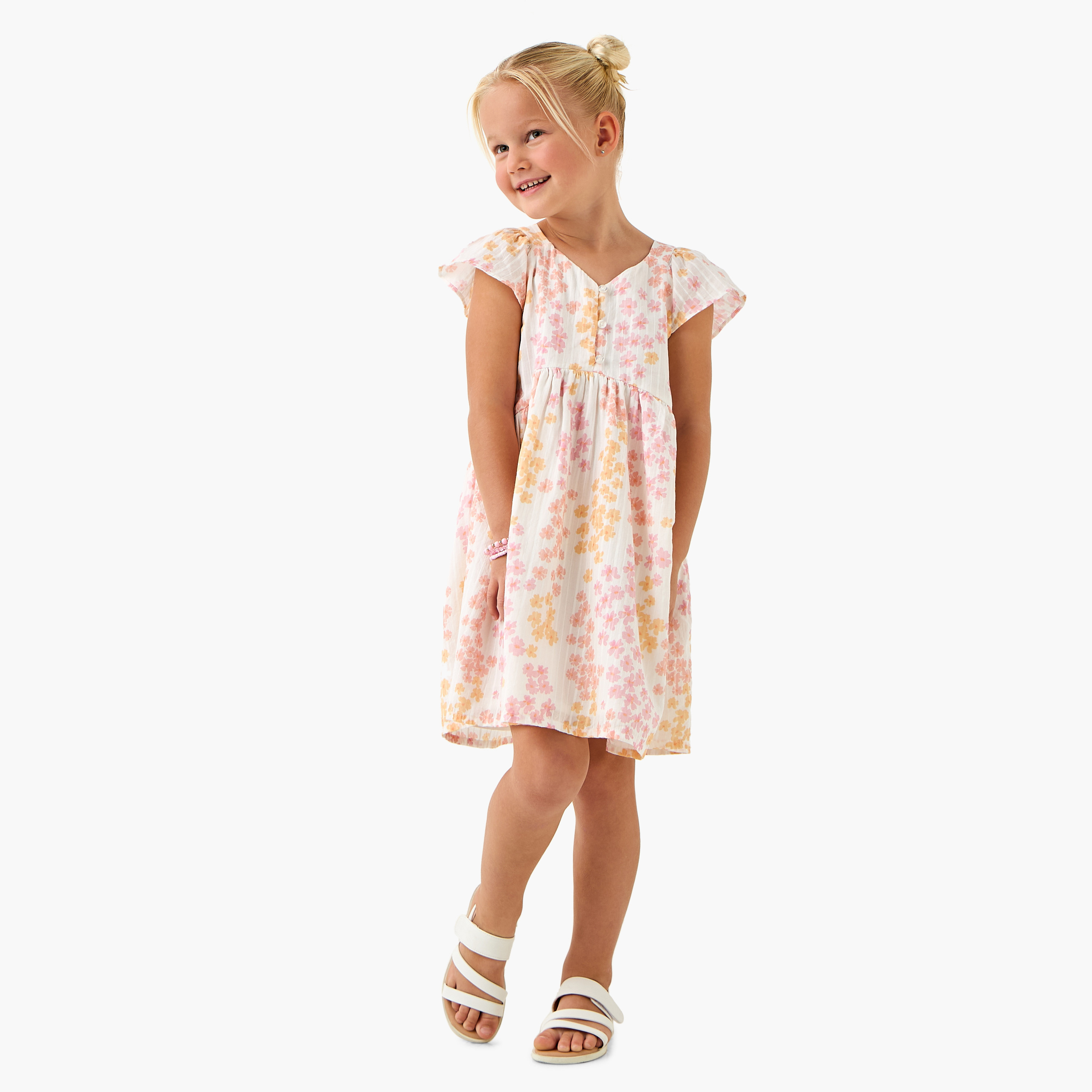 فستان بطبعات زهور بياقة حرف V وأكمام كاب من جونيور-girls-clothing-dressesandjumpsuits-image-2