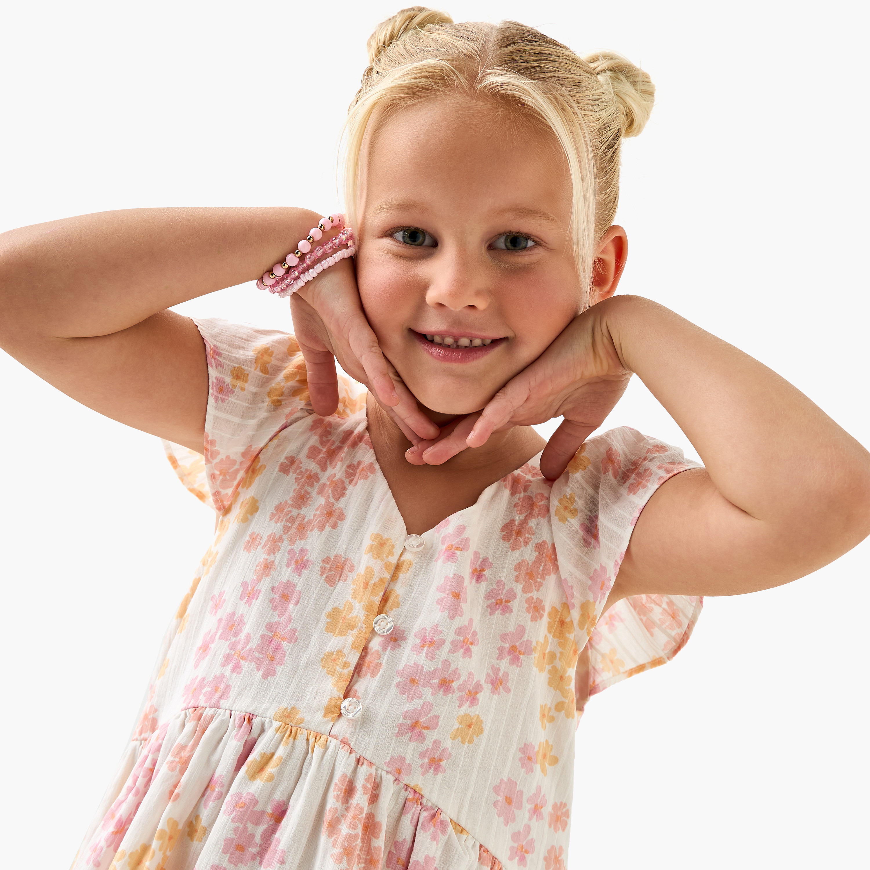 فستان بطبعات زهور بياقة حرف V وأكمام كاب من جونيور-girls-clothing-dressesandjumpsuits-image-4