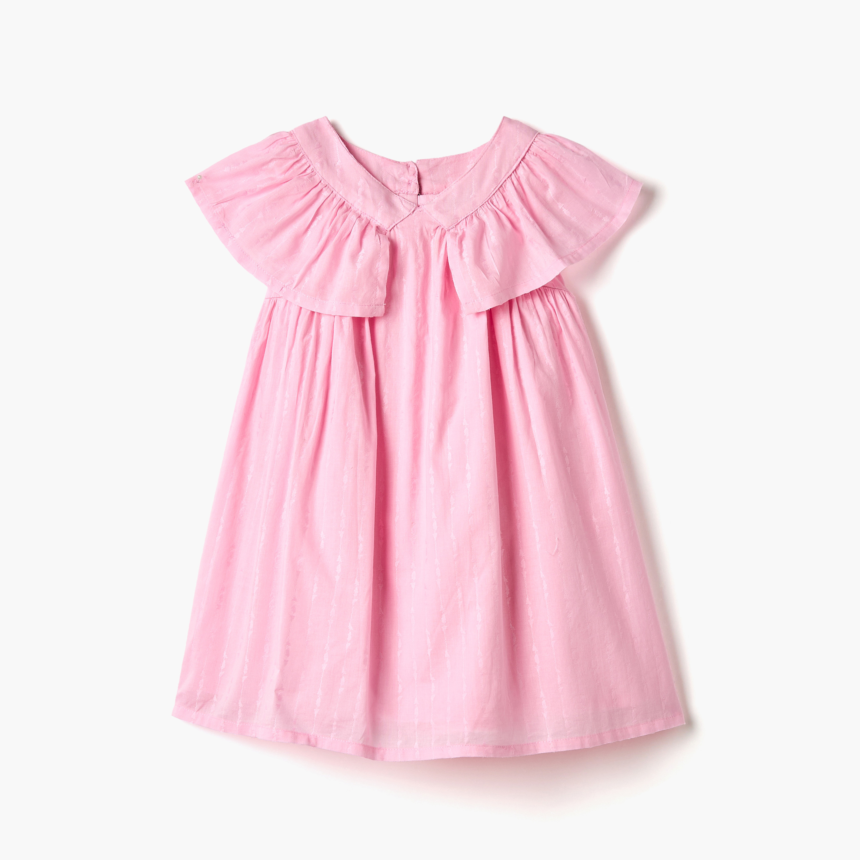 فستان إيه لاين دون أكمام بارز الملمس بياقة وأزرار إغلاق من جونيورز-girls-clothing-dressesandjumpsuits-image-1