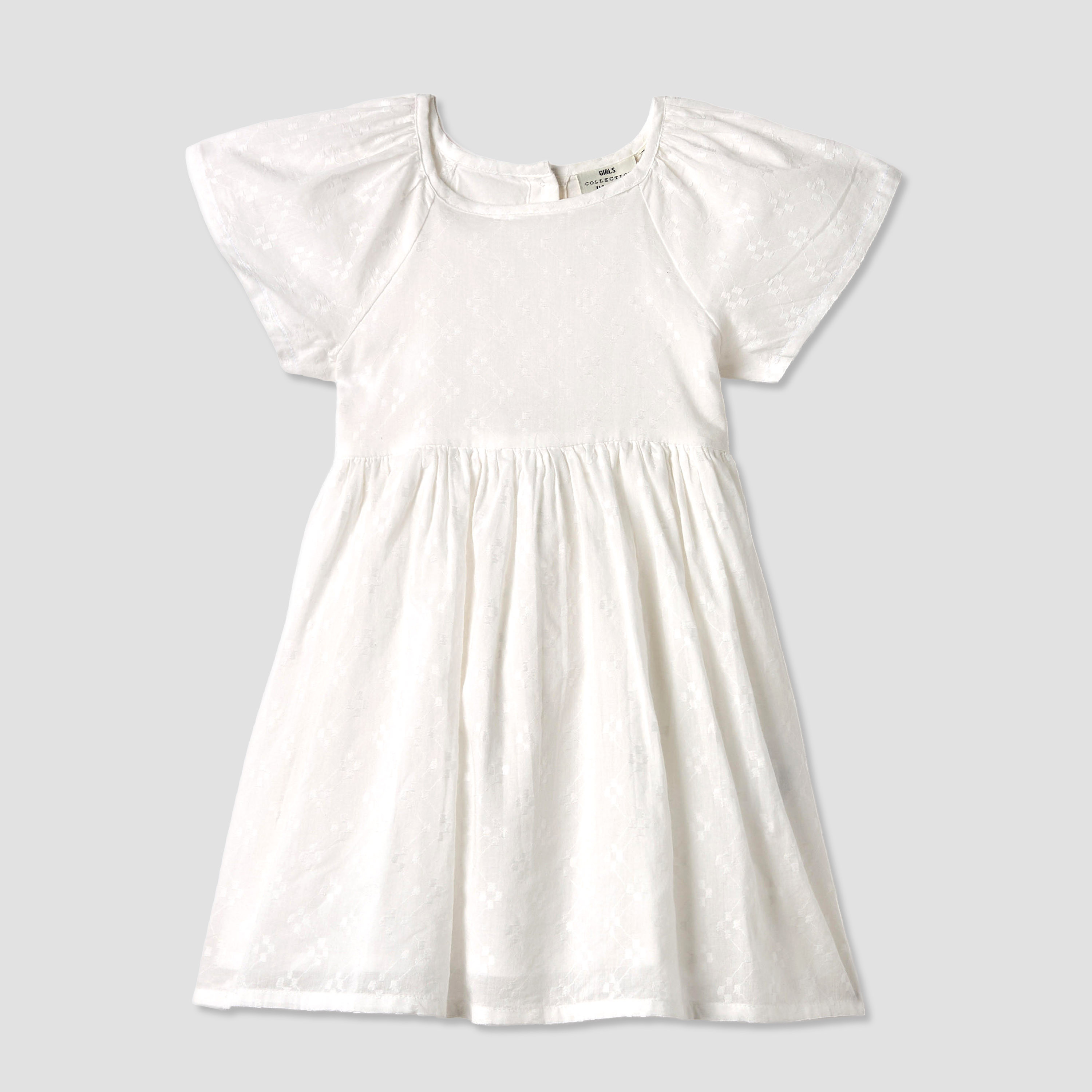 Juniors Textured A-line Round Neck Dress with Short Sleeves and Cutout Detail-girls-clothing-dressesandjumpsuits-image-1