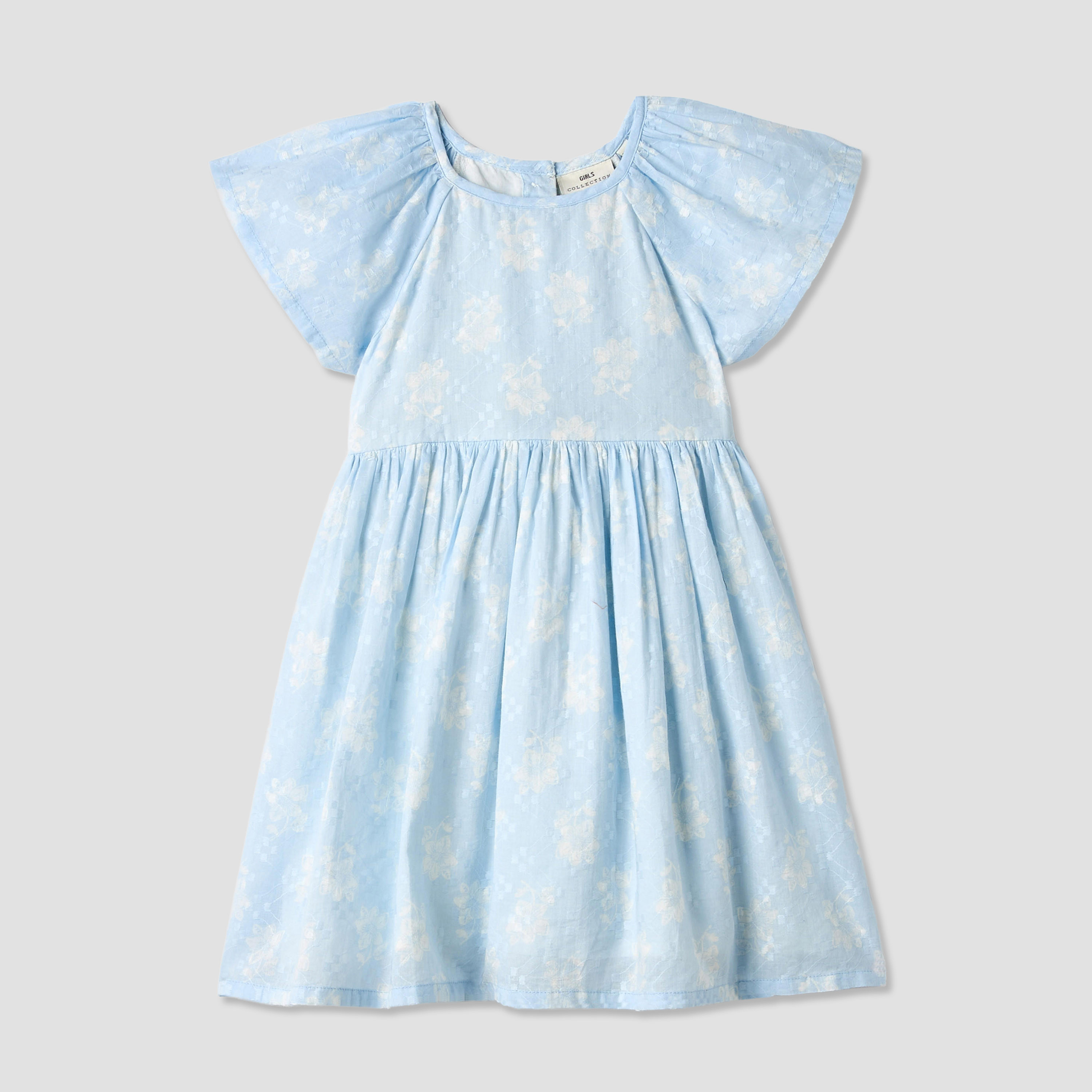 Juniors Prnted A-line Round Neck Dress with Short Sleeves and Cutout Detail-girls-clothing-dressesandjumpsuits-image-1