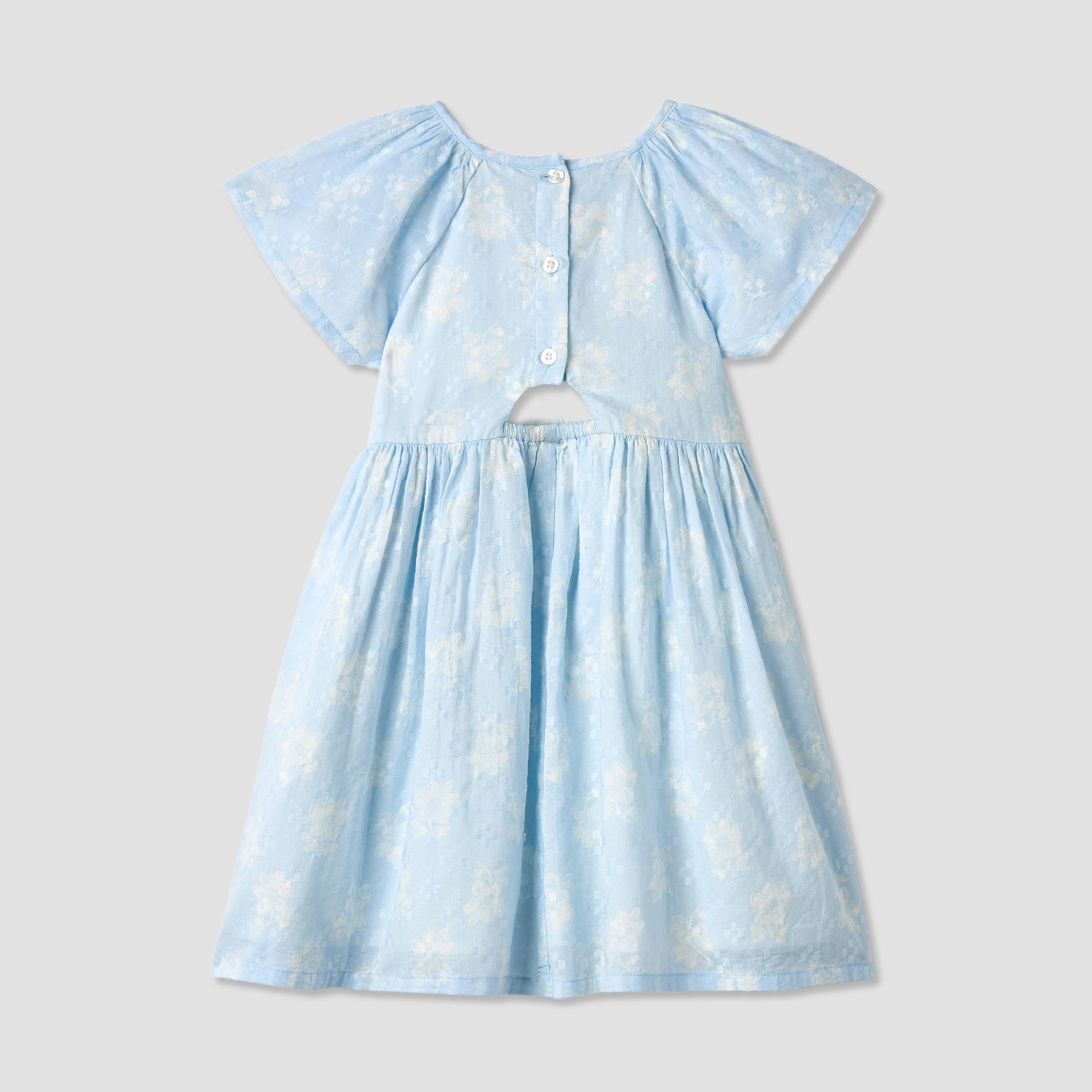 Juniors Prnted A-line Round Neck Dress with Short Sleeves and Cutout Detail-girls-clothing-dressesandjumpsuits-image-2