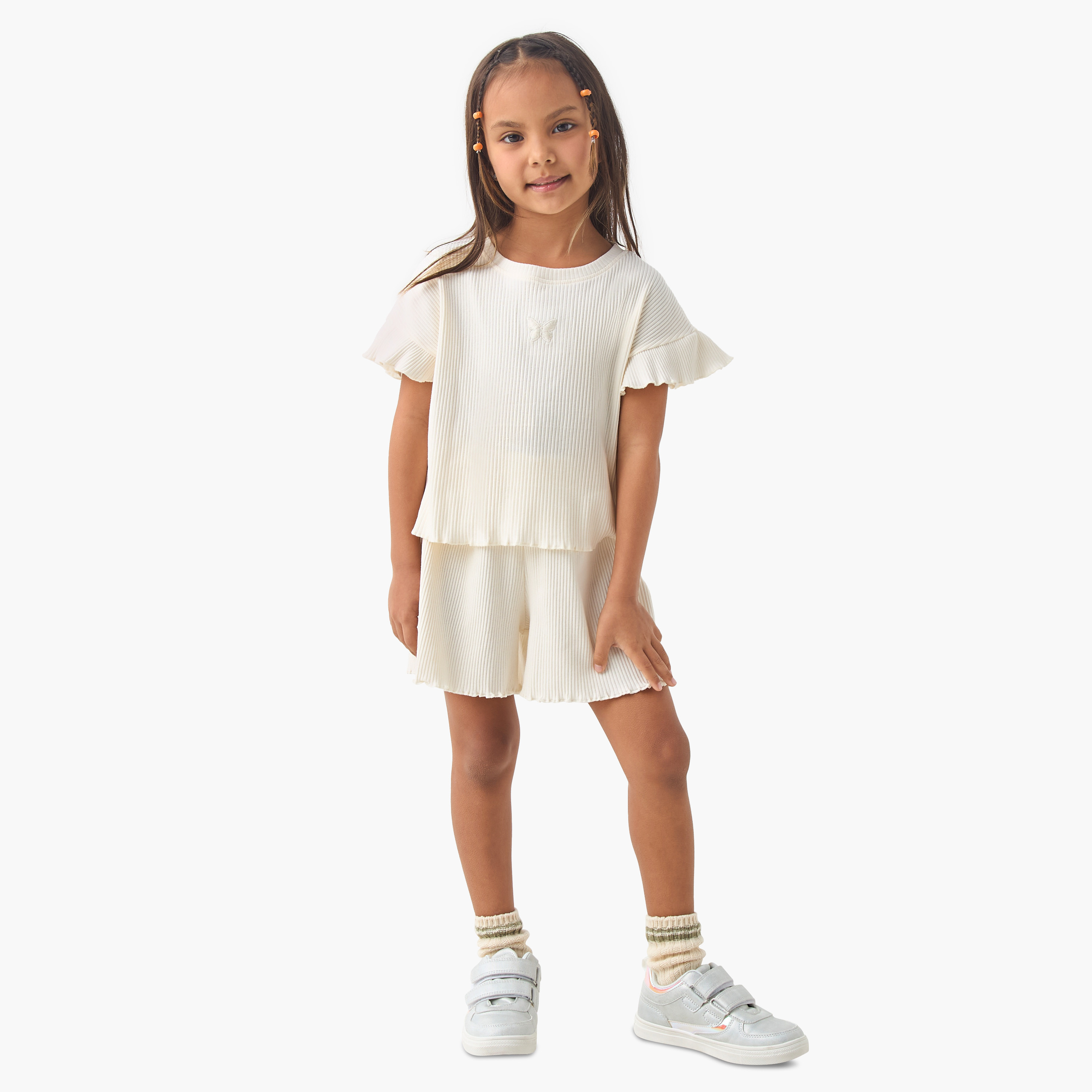 Juniors Ribbed T-shirt and Shorts Set-girls-clothing-setsandcoords-image-4