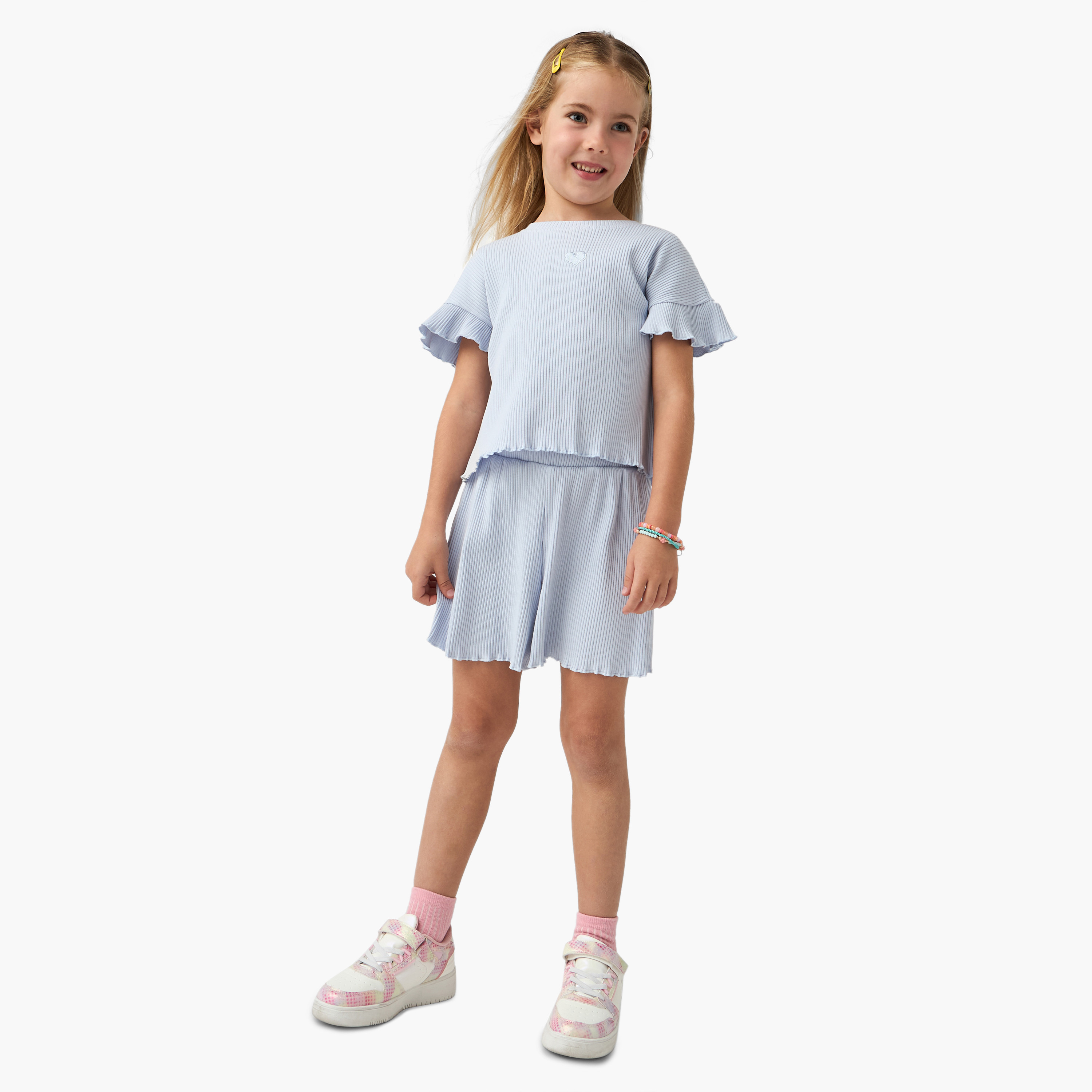 Juniors Ribbed Round Neck Top and Shorts Set-baby-girls-clothing-setsandcoords-image-1