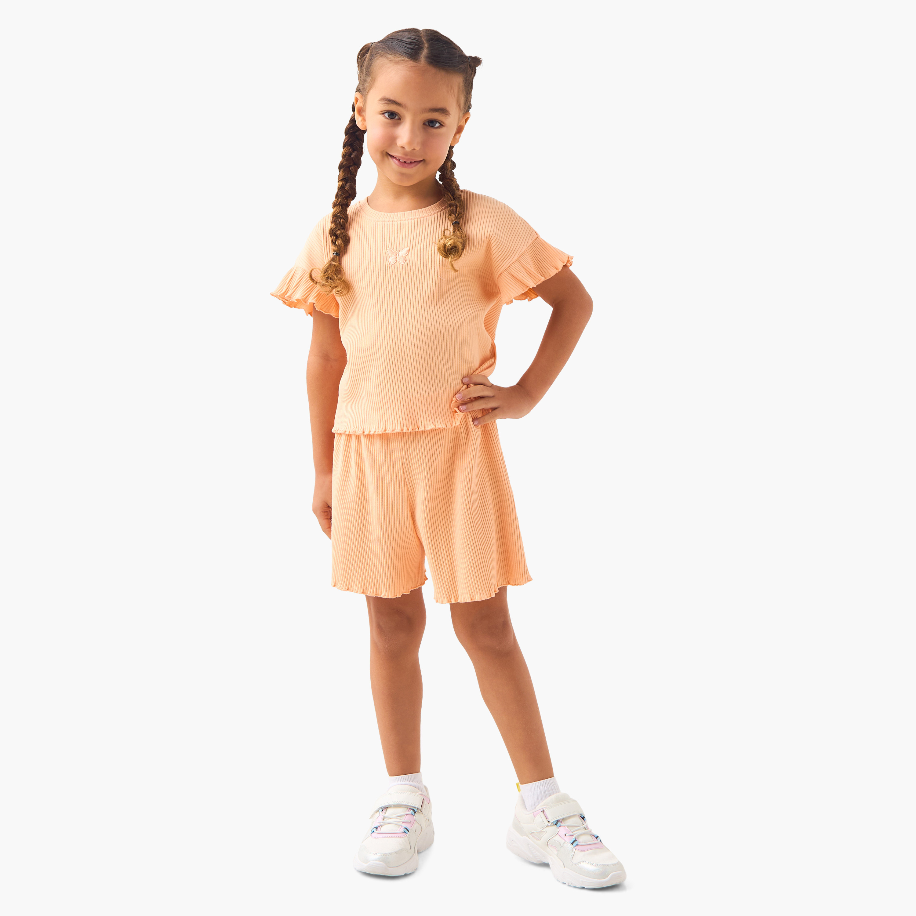 Juniors Ribbed T-shirt and Shorts Set-girls-clothing-setsandcoords-image-1