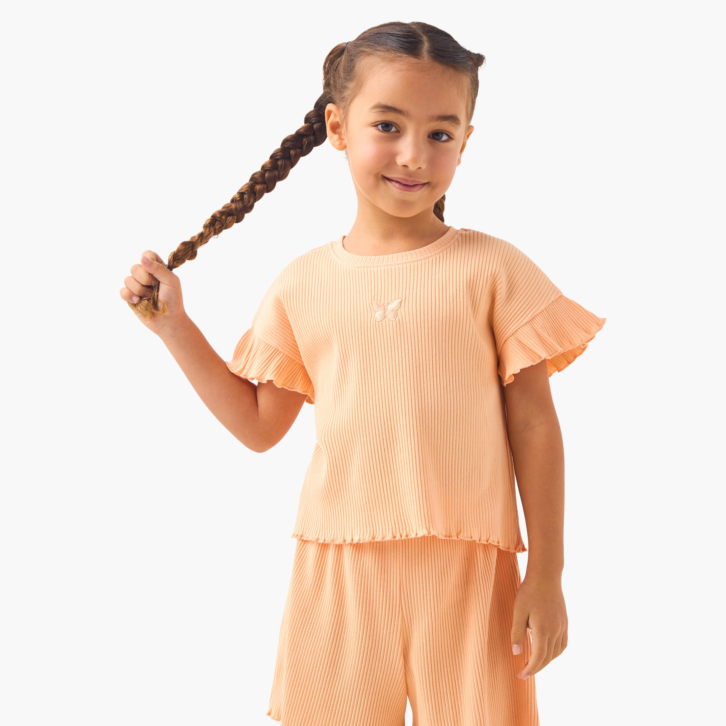 Juniors Ribbed T-shirt and Shorts Set-girls-clothing-setsandcoords-image-2