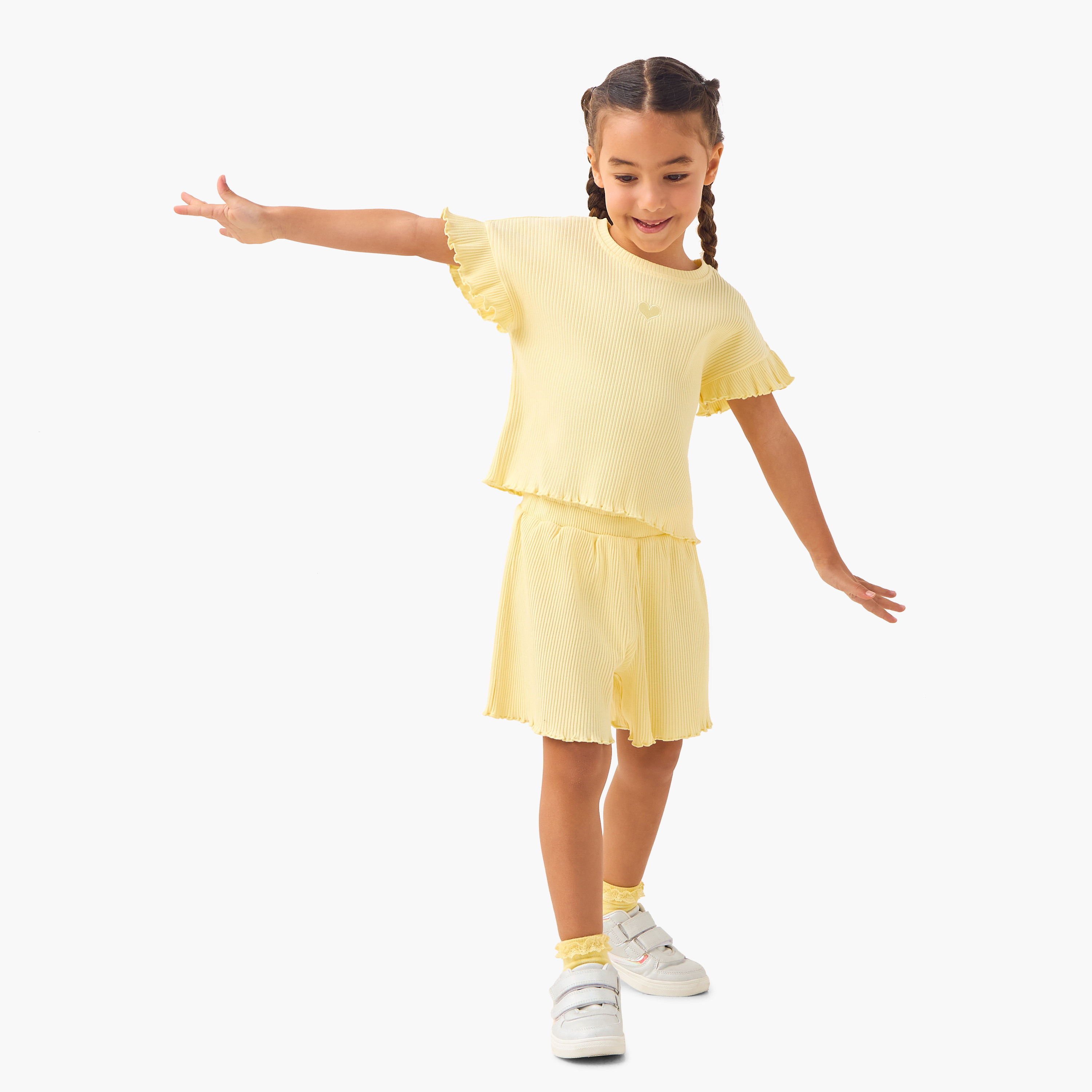 Juniors Ribbed T-shirt and Shorts Set-girls-clothing-setsandcoords-image-1