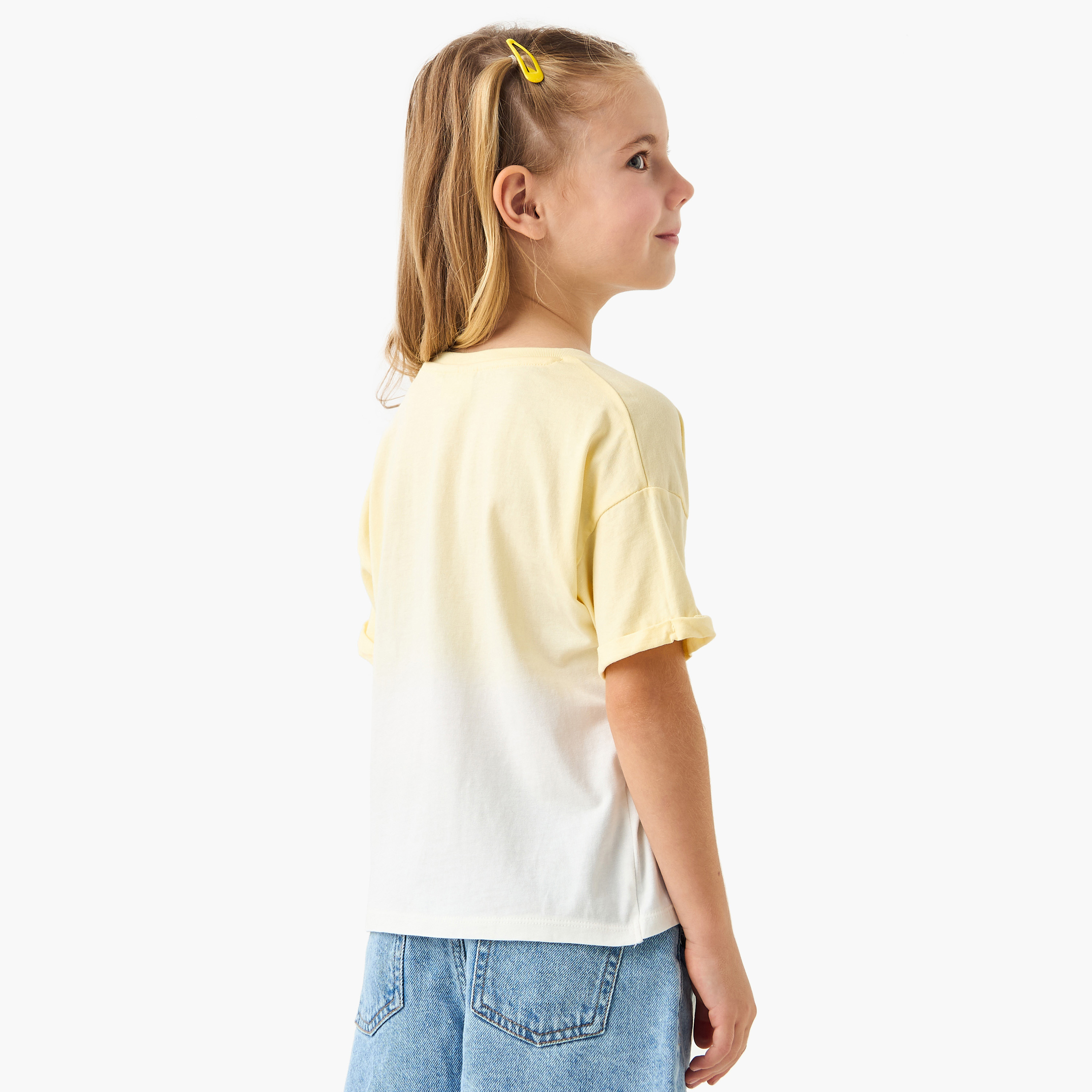 Juniors Printed Crew Neck Top with Short Sleeves and Tie-Up Detail-girls-clothing-tshirts-image-3