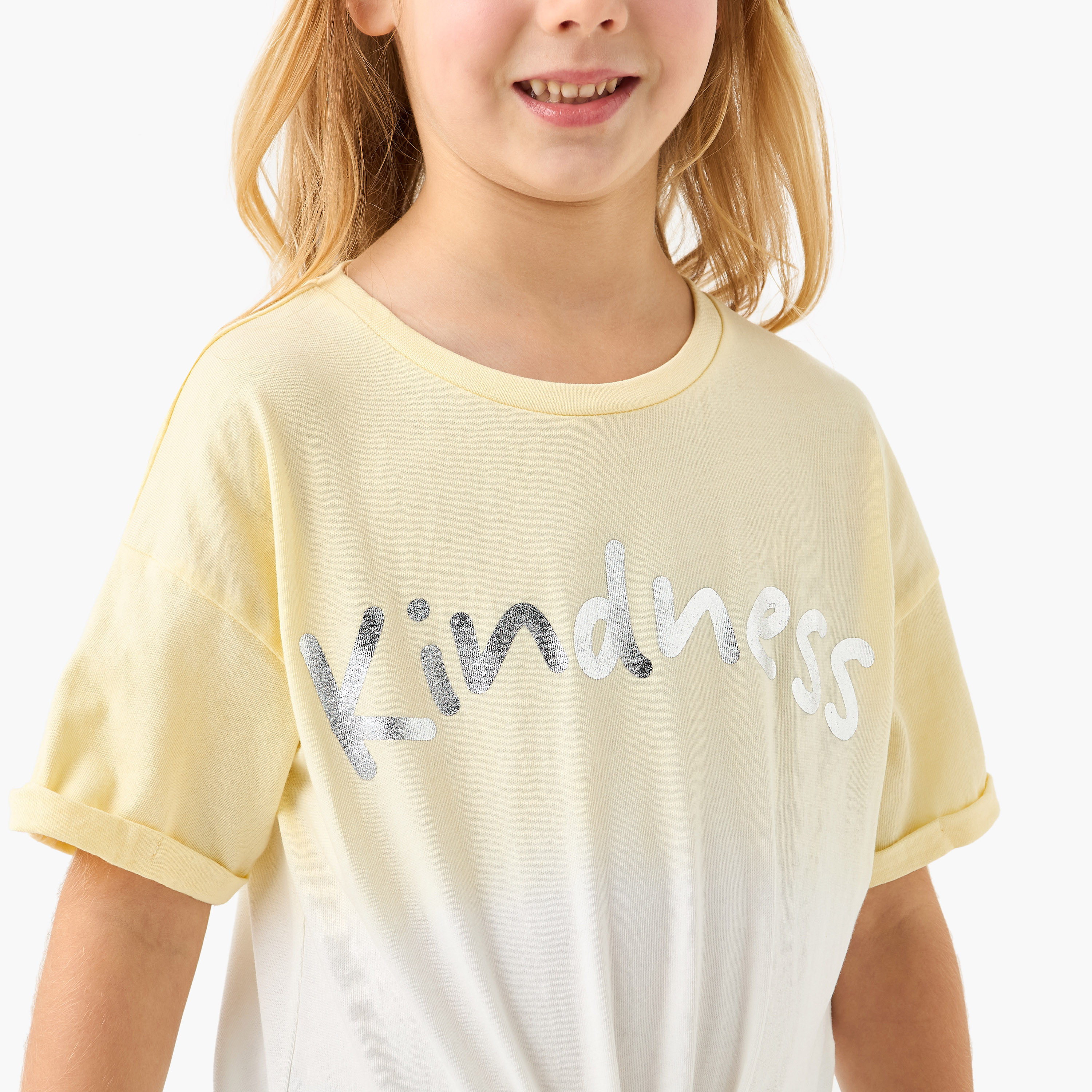 Juniors Printed Crew Neck Top with Short Sleeves and Tie-Up Detail-girls-clothing-tshirts-image-4