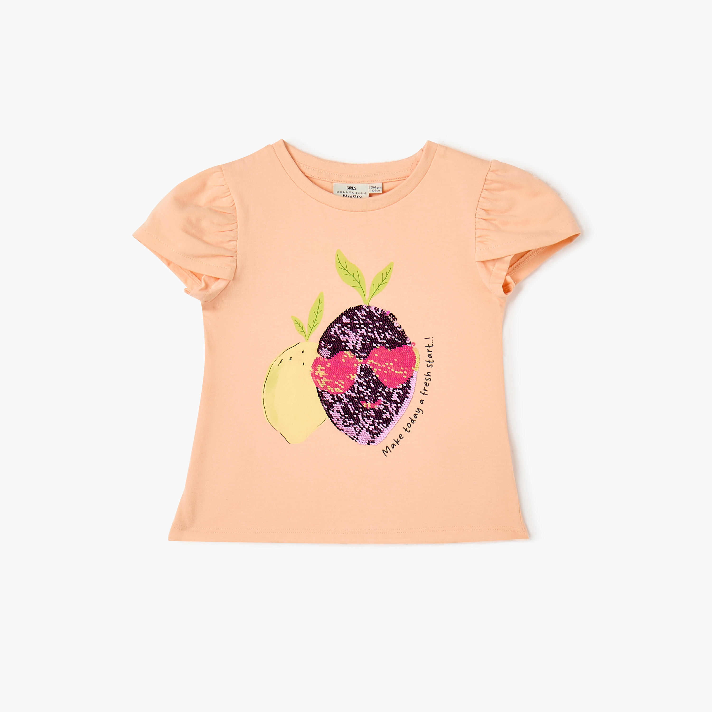 Juniors Sequinned T-shirt with Short Sleeves-girls-clothing-tshirts-image-1