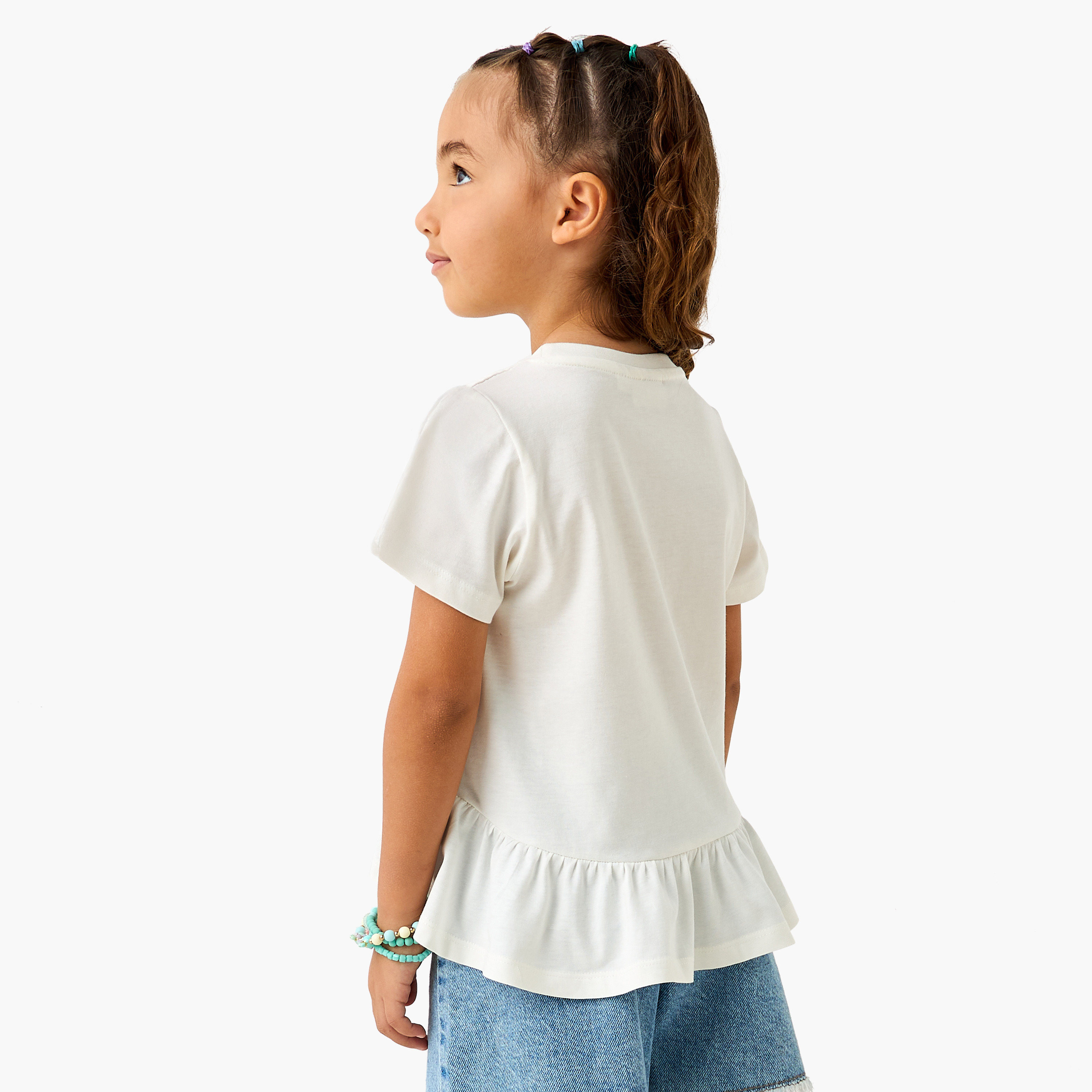 Juniors Applique Detail T-shirt with Short Sleeves-girls-clothing-tshirts-image-3