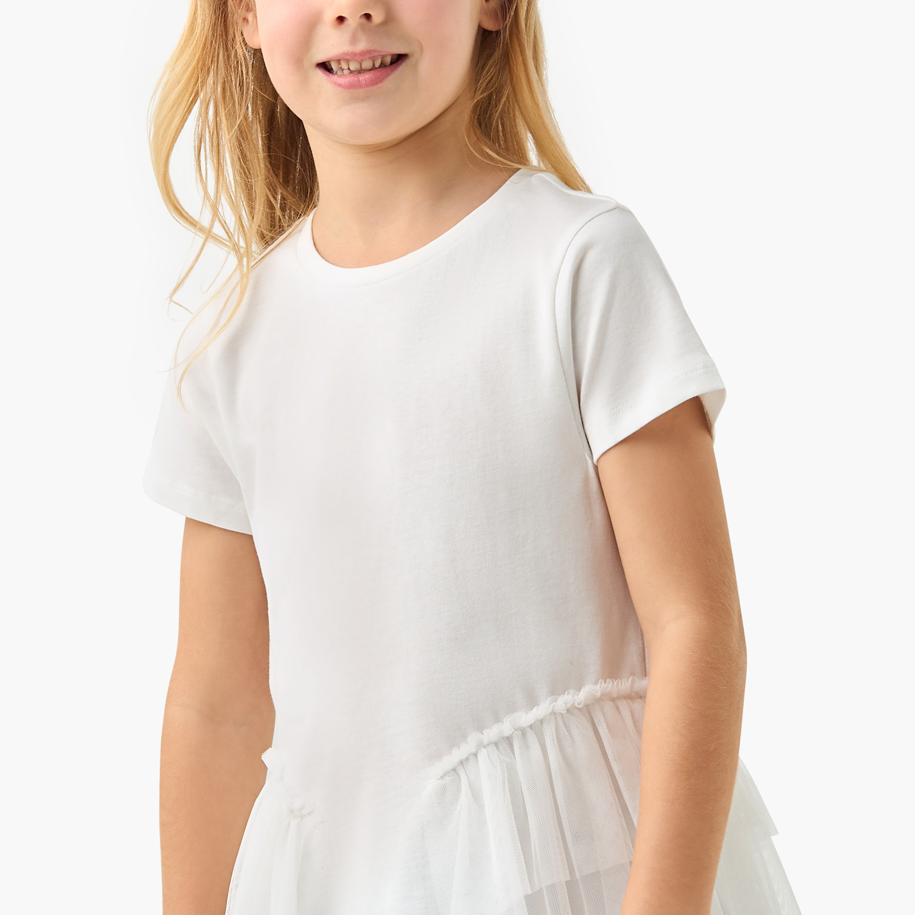 تيشيرت سادة بتفاصيل تول جانبية من جونيورز-girls-clothing-tshirts-image-4