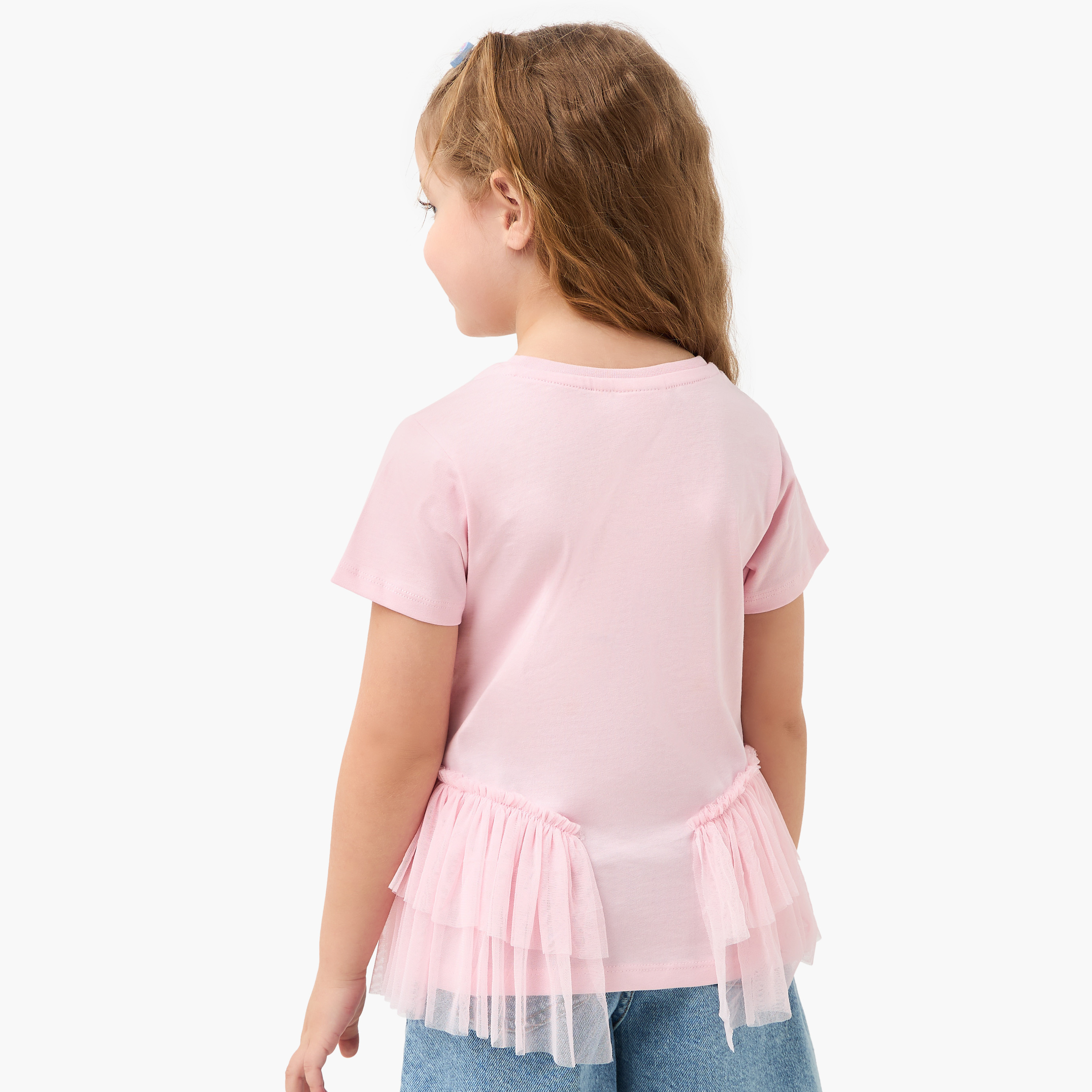 Juniors Solid Top with Tulle Detail and Short Sleeves-girls-clothing-tshirts-image-3