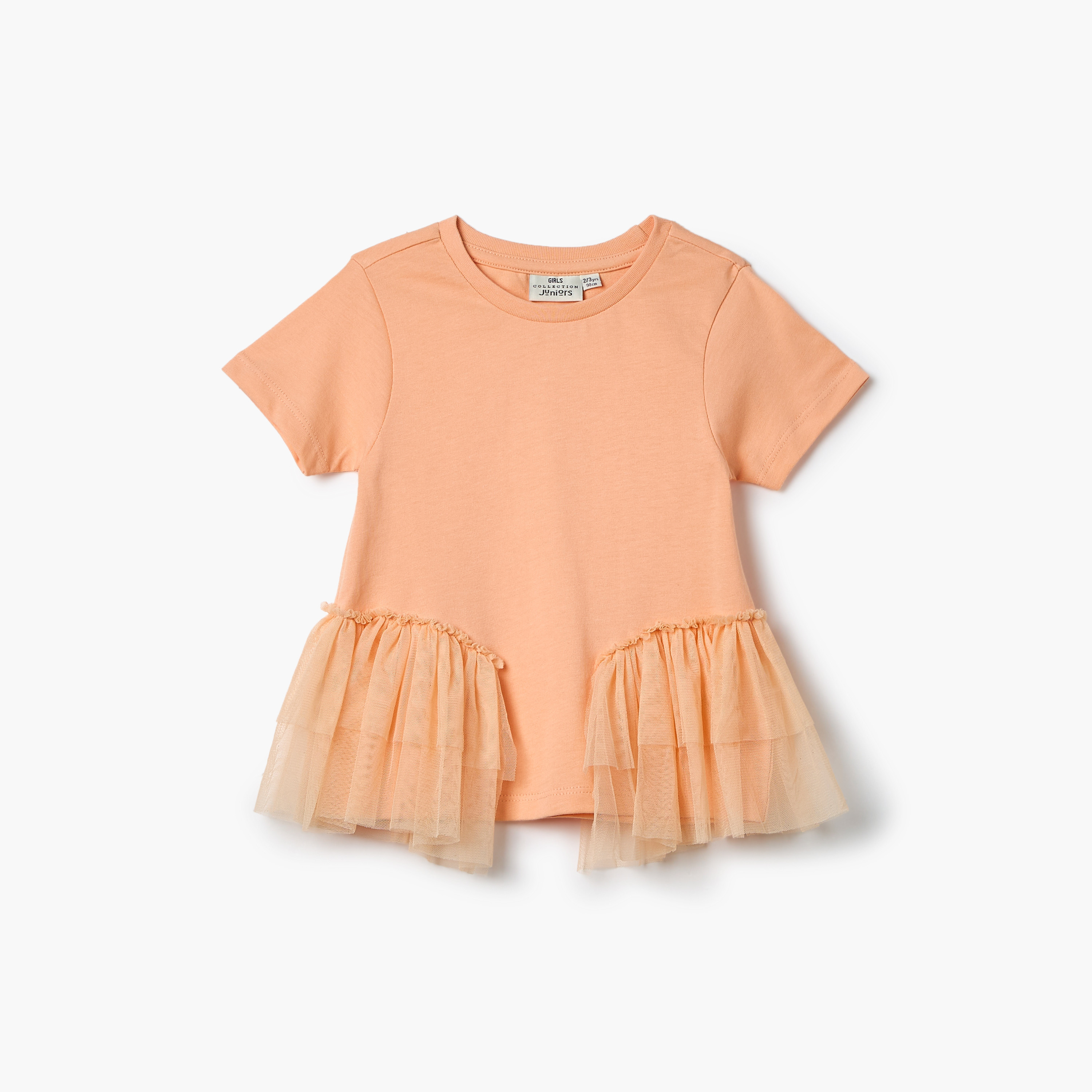 Juniors Solid T-shirt with Side Tulle Detail-girls-clothing-tshirts-image-1