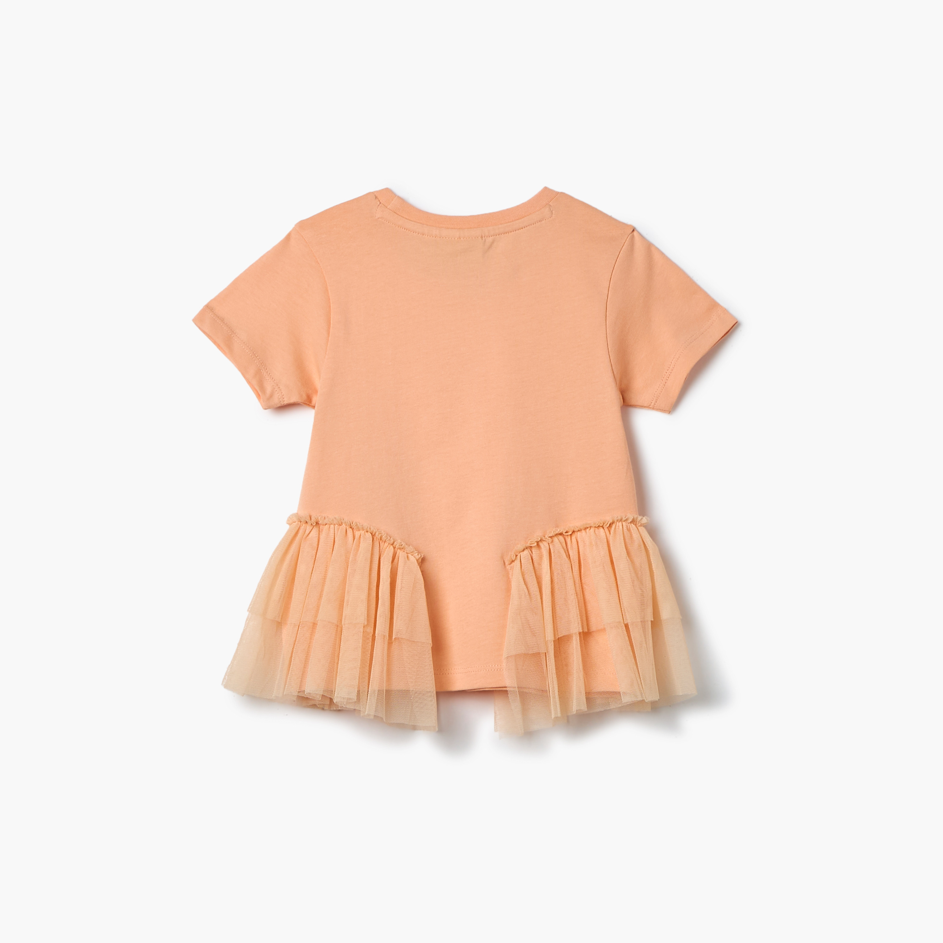Juniors Solid T-shirt with Side Tulle Detail-girls-clothing-tshirts-image-2