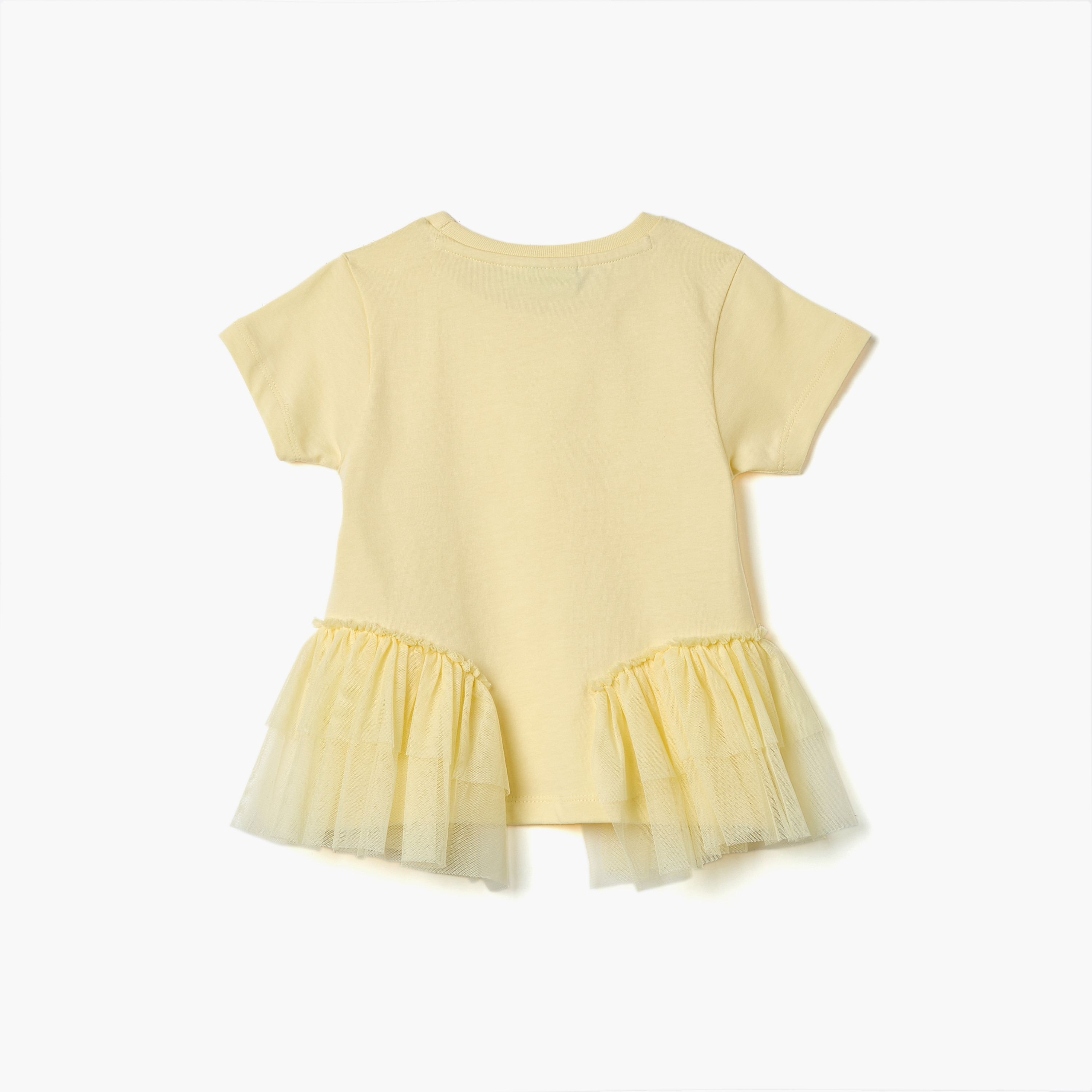 Juniors Solid T-shirt with Tulle Detail and Short Sleeves-girls-clothing-tshirts-image-2