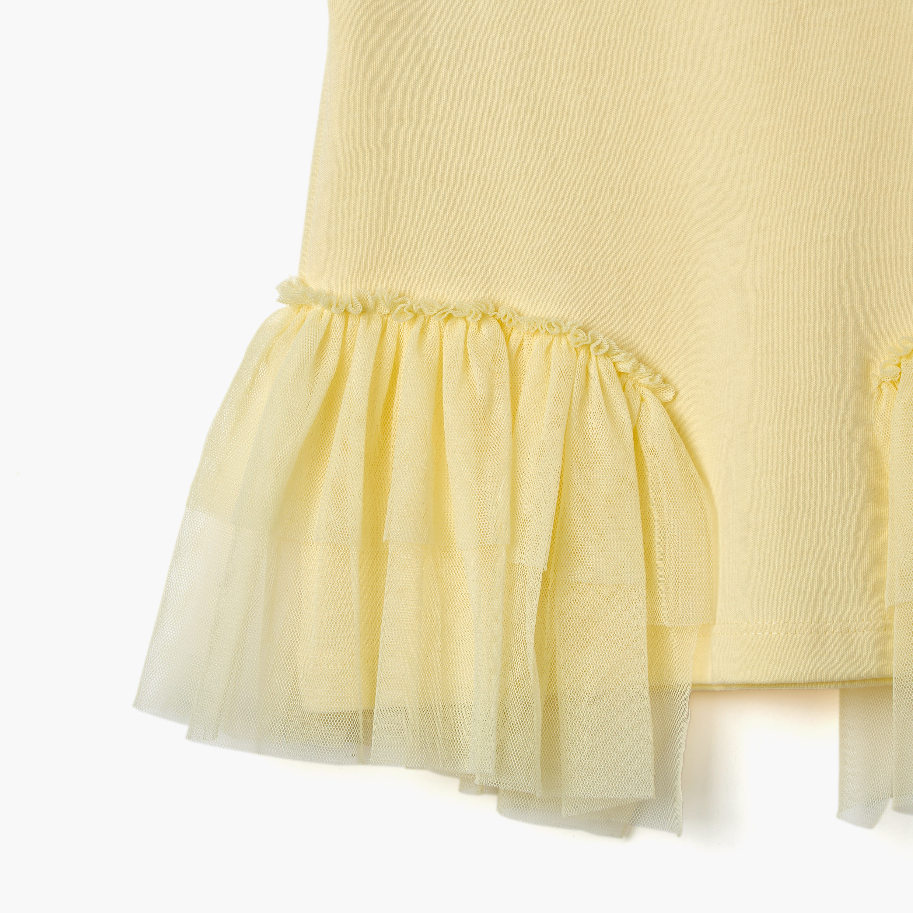 Juniors Solid T-shirt with Tulle Detail and Short Sleeves-girls-clothing-tshirts-image-4