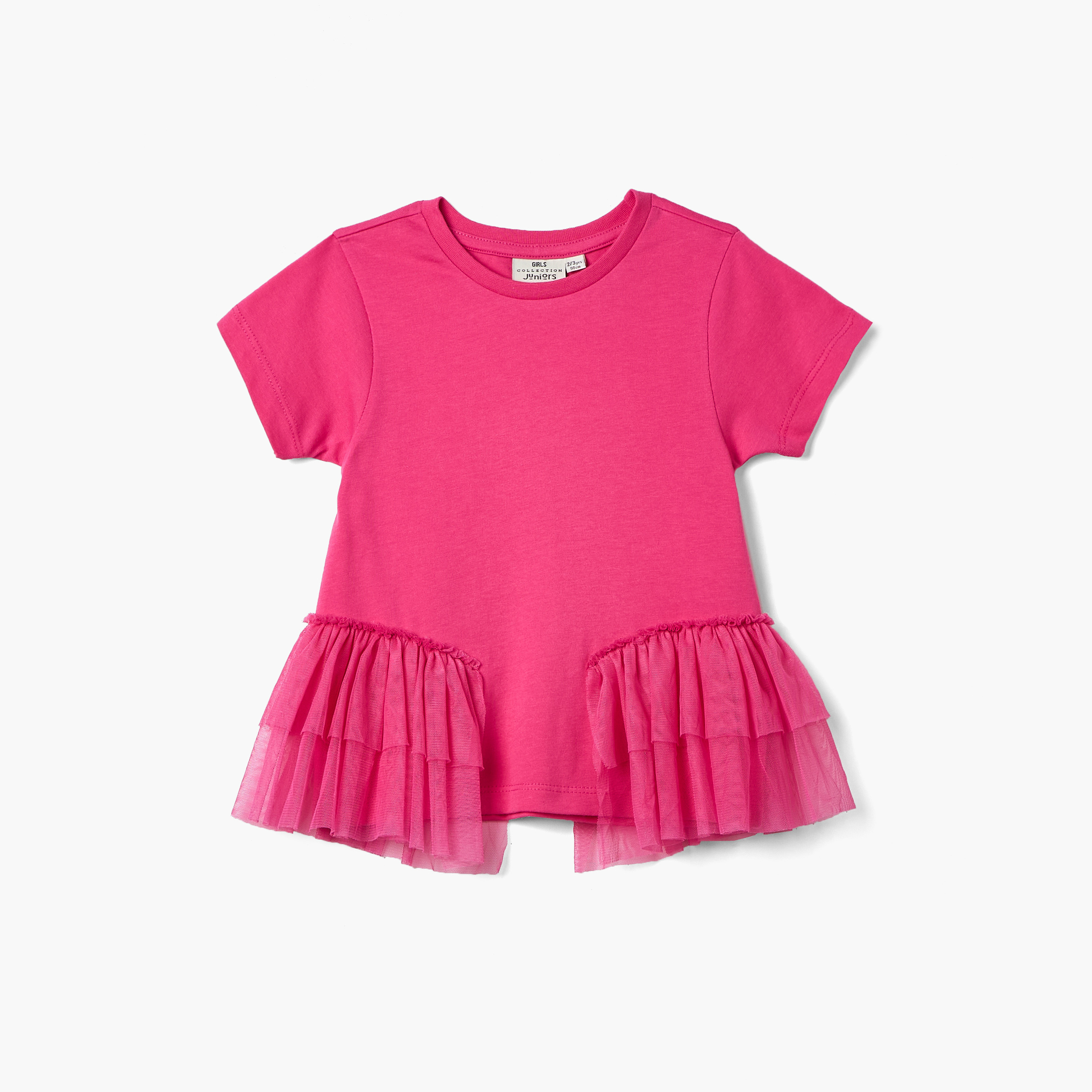 Juniors Solid T-shirt with Side Tulle Detail-girls-clothing-tshirts-image-1