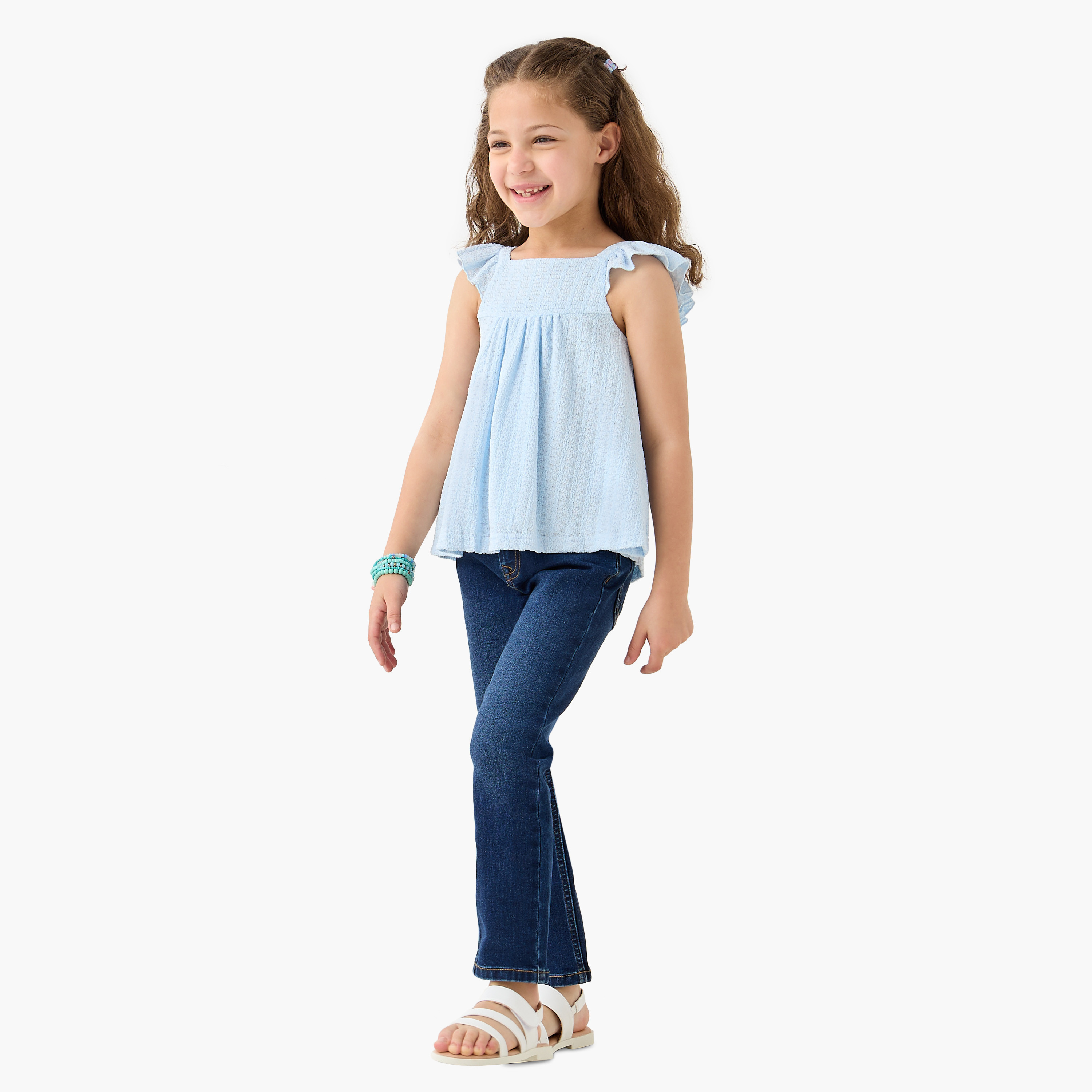 بلوزة بارزة الملمس دون أكمام بياقة مربعة وفيونكة من جونيورز-girls-clothing-blousesandshirts-image-2