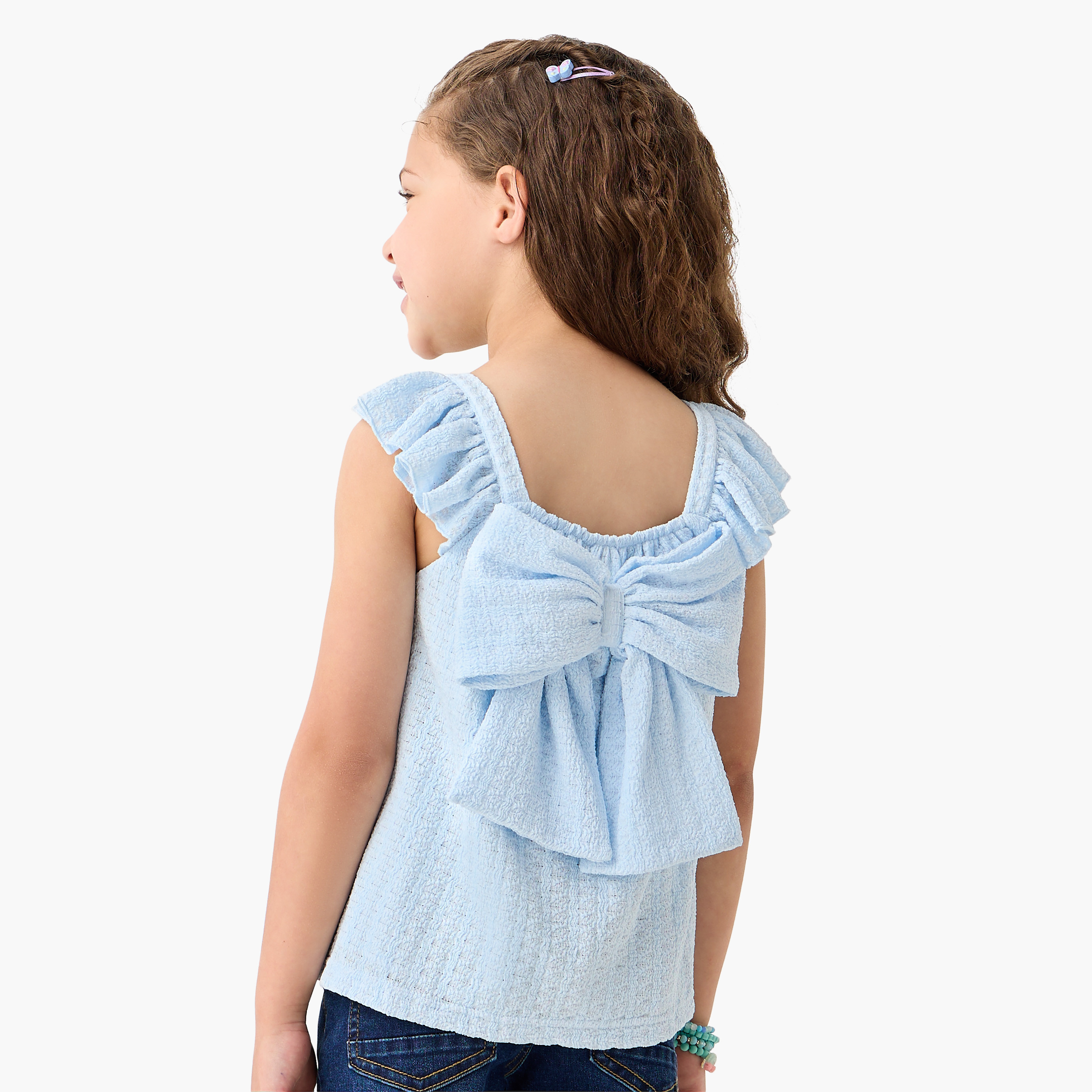 بلوزة بارزة الملمس دون أكمام بياقة مربعة وفيونكة من جونيورز-girls-clothing-blousesandshirts-image-3