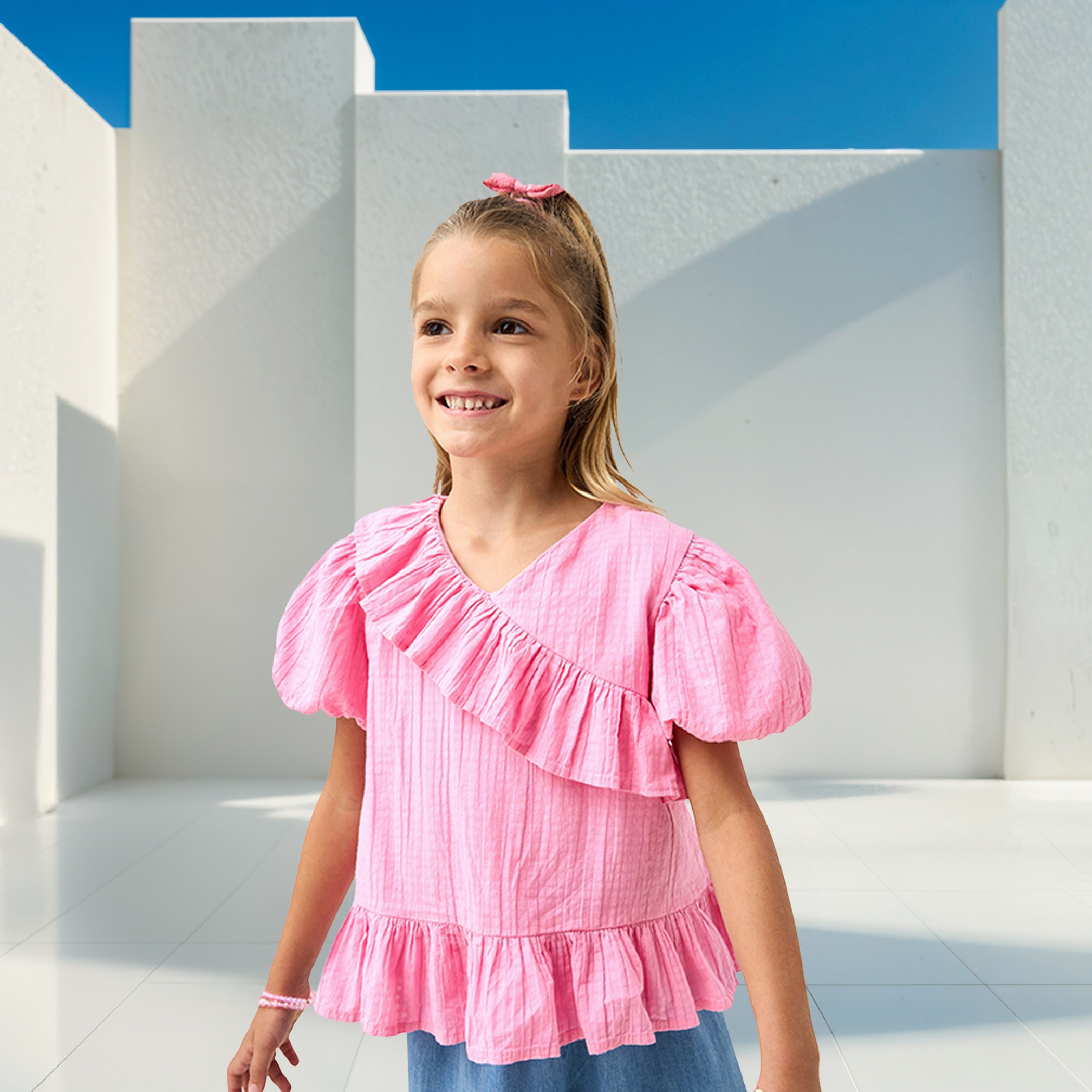 Juniors Textured A-line Top with Ruffle Detail-baby-girls-clothing-blousesandshirts-image-1