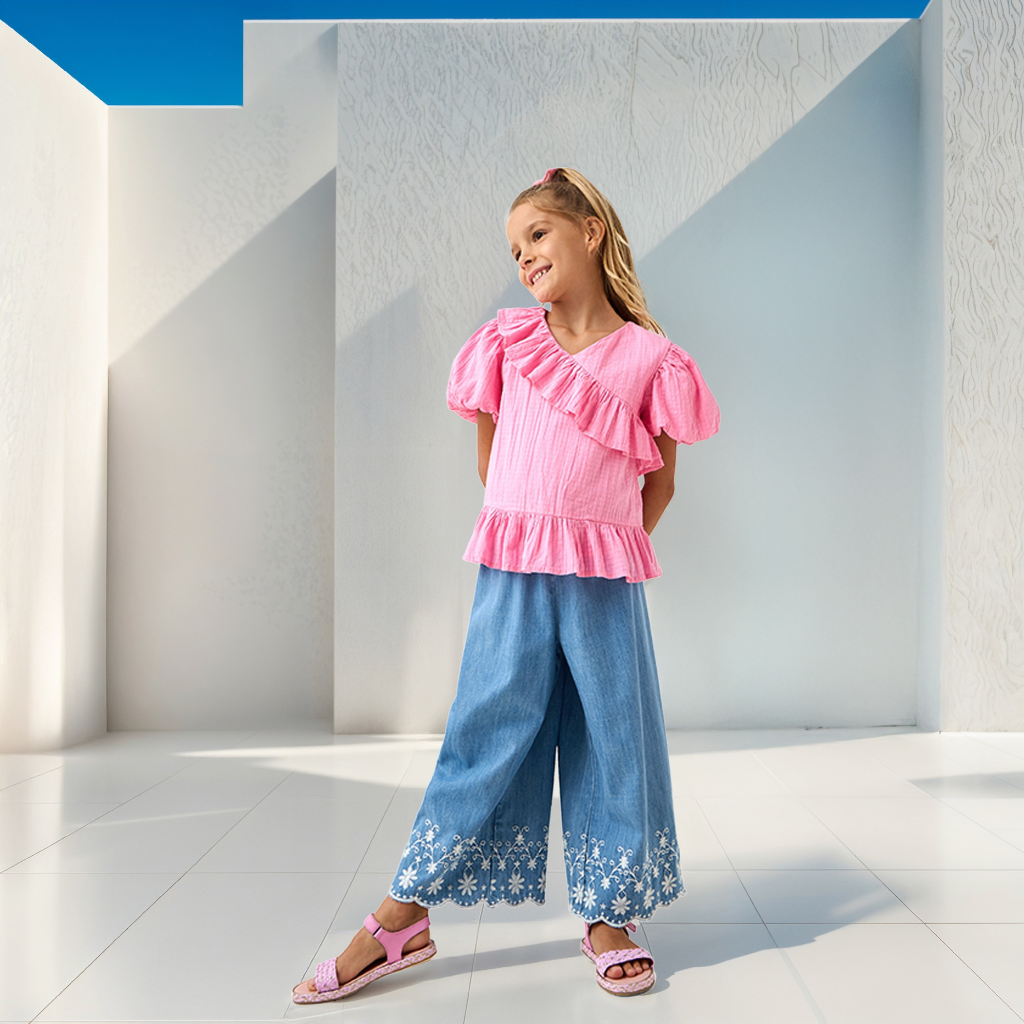 Juniors Textured A-line Top with Ruffle Detail-baby-girls-clothing-blousesandshirts-image-2