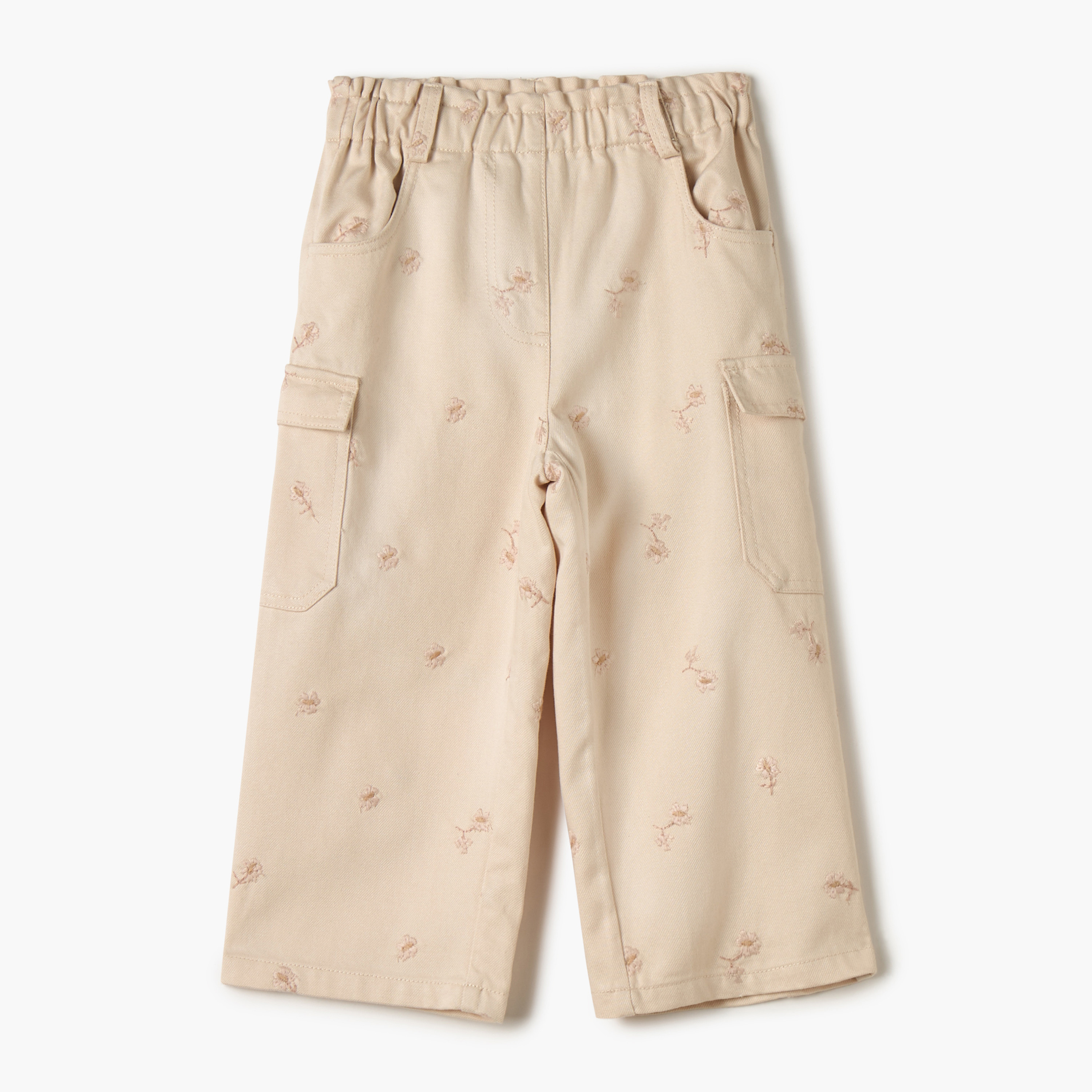 بنطلون بخصر مطاطي وتطريز زهري من جونيورز-girls-clothing-bottoms-trousers-image-1