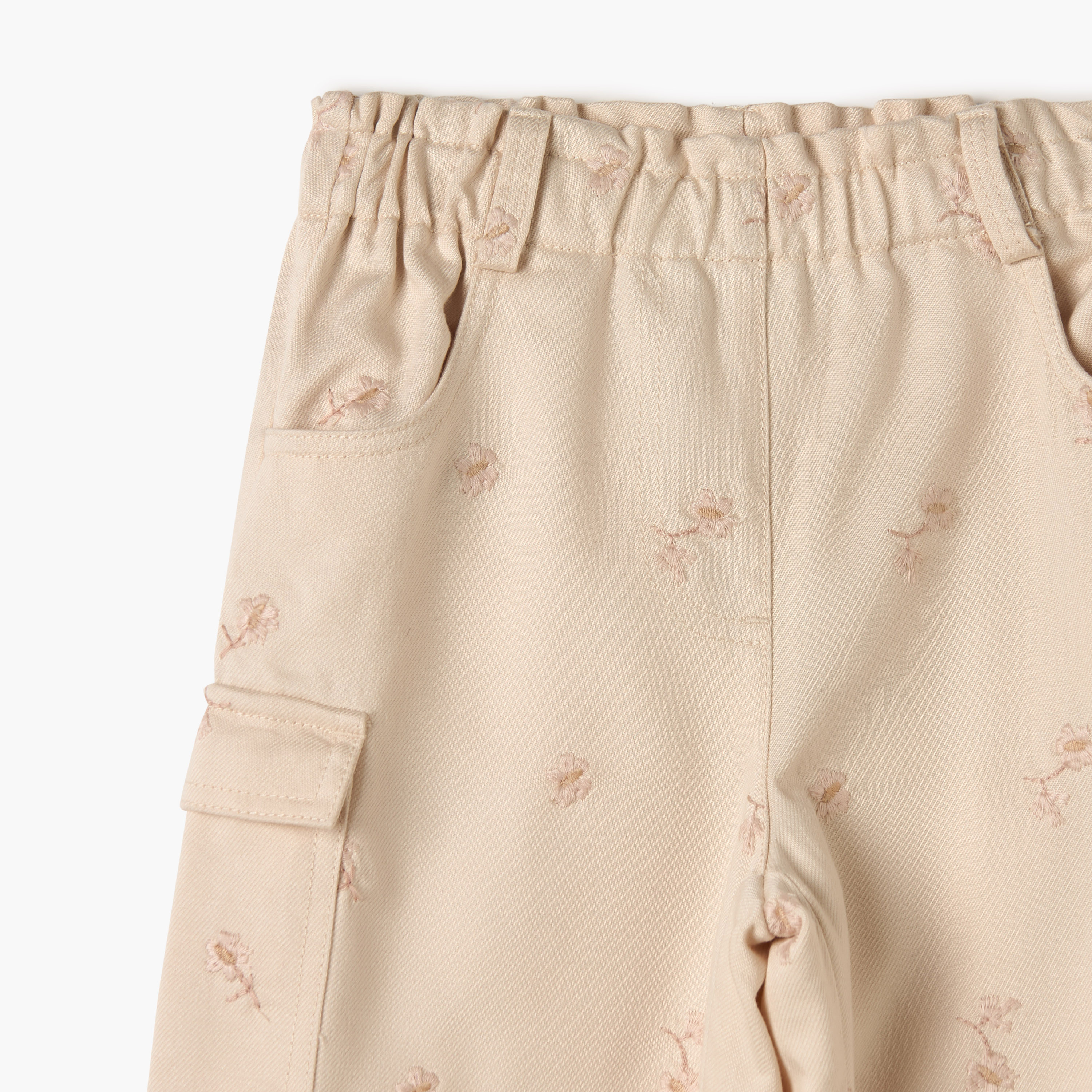 بنطلون بخصر مطاطي وتطريز زهري من جونيورز-girls-clothing-bottoms-trousers-image-3