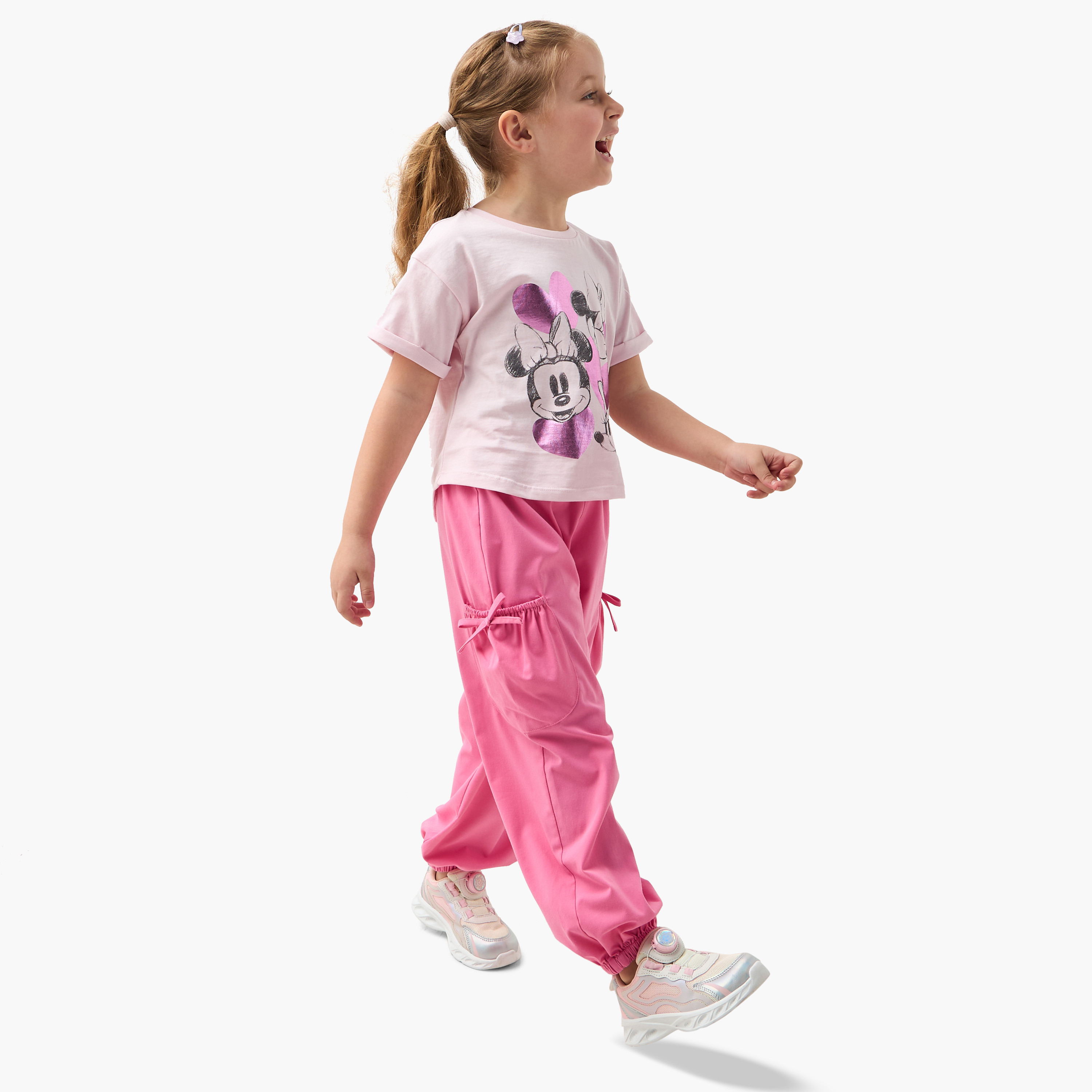 Juniors Solid Cargo Joggers with Bow Detail and Elasticated Waistband-girls-clothing-bottoms-joggersandtrackpants-image-2