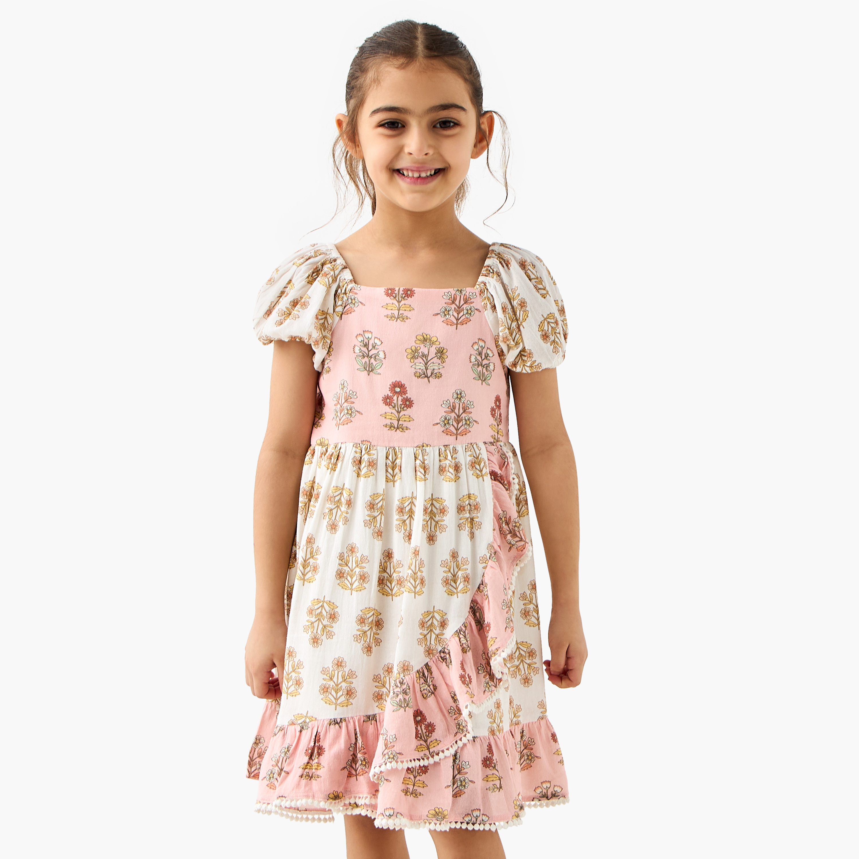 Juniors All-Over Floral Print Dress with Puff Sleeves-girls-clothing-dressesandjumpsuits-image-1