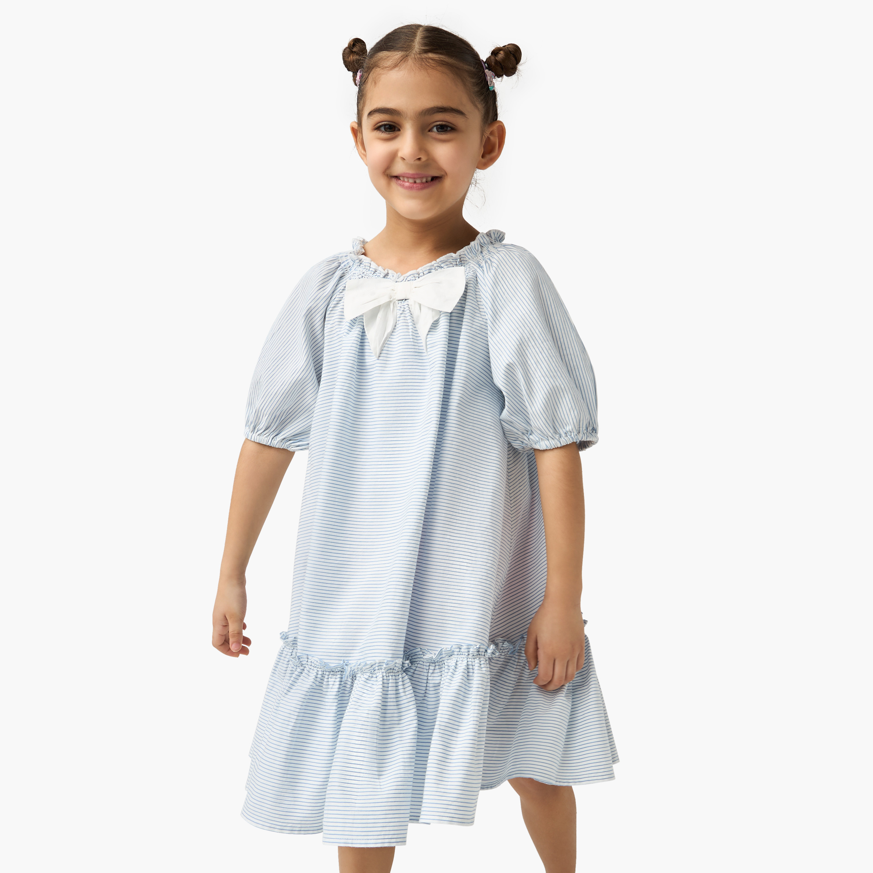 Juniors Striped Dress with Bow Accent and Flounce Hem-girls-clothing-dressesandjumpsuits-image-1
