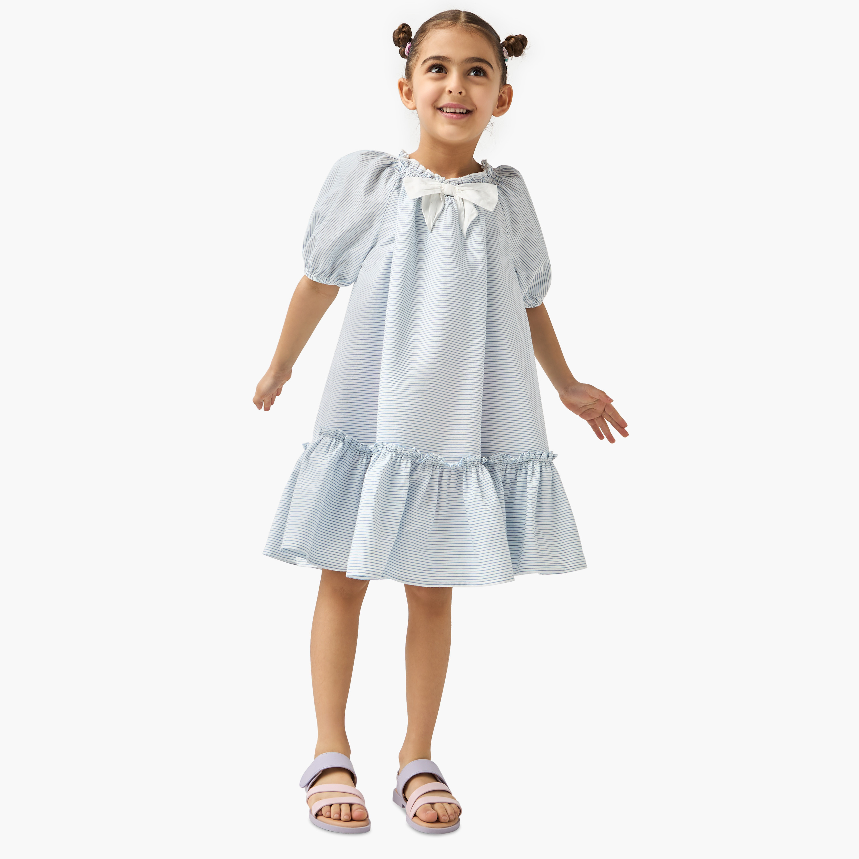 Juniors Striped Dress with Bow Accent and Flounce Hem-girls-clothing-dressesandjumpsuits-image-2