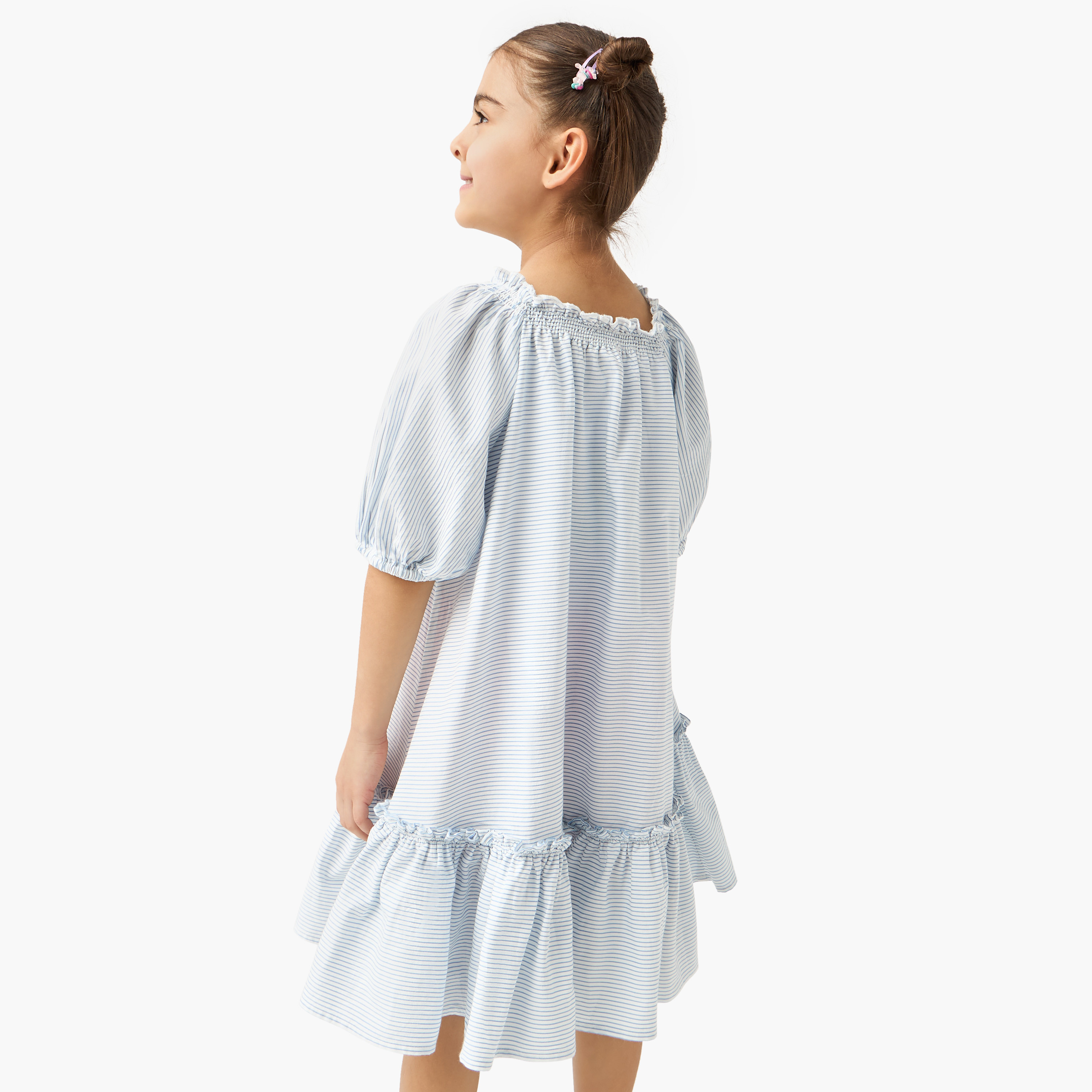 Juniors Striped Dress with Bow Accent and Flounce Hem-girls-clothing-dressesandjumpsuits-image-3