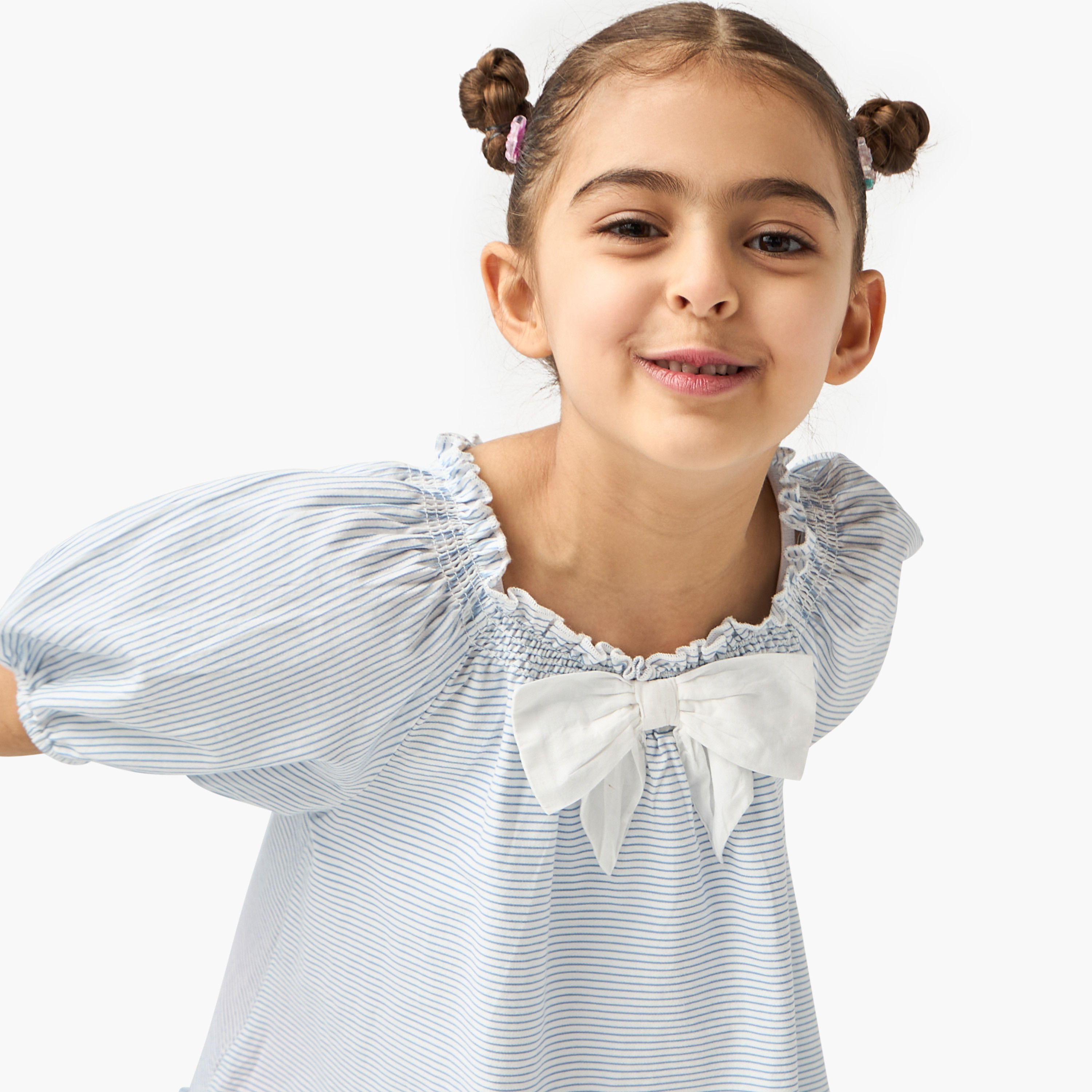 Juniors Striped Dress with Bow Accent and Flounce Hem-girls-clothing-dressesandjumpsuits-image-4