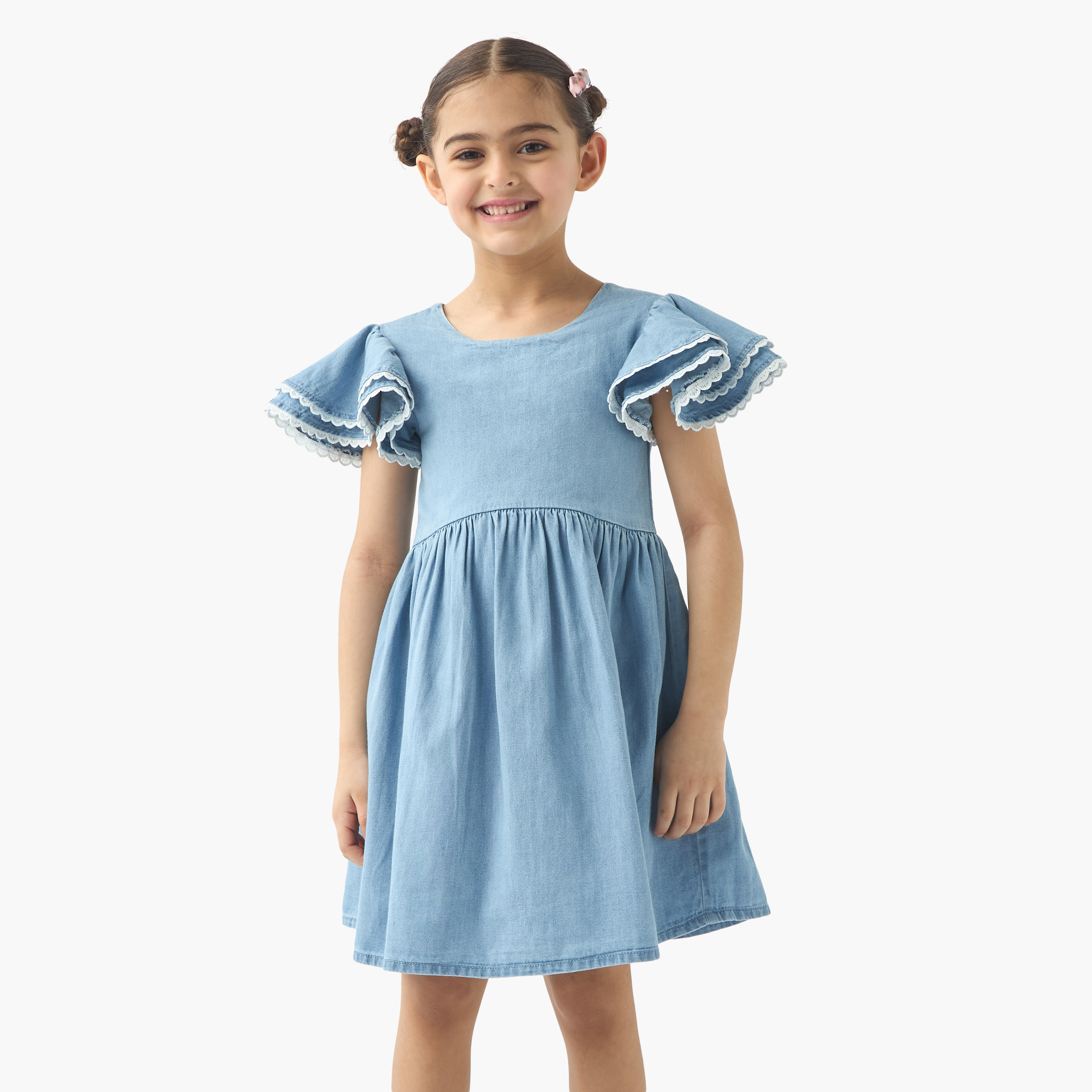 Juniors Solid Dress with Flutter Sleeves and Cutout Detail-girls-clothing-dressesandjumpsuits-image-1