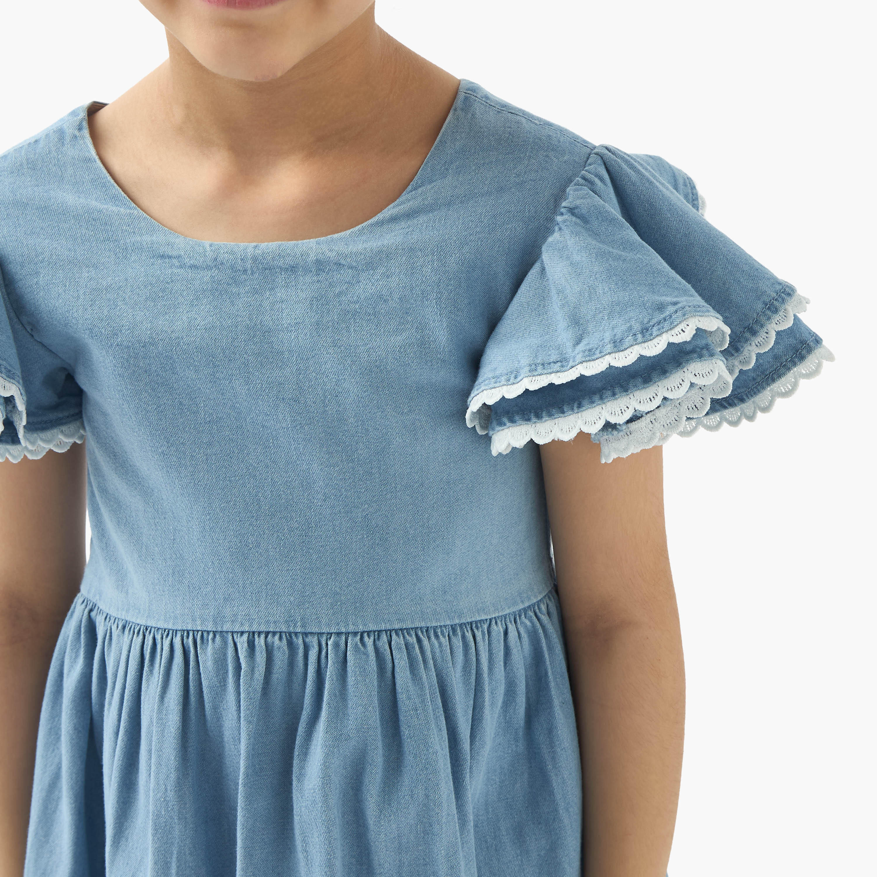 Juniors Solid Dress with Flutter Sleeves and Cutout Detail-girls-clothing-dressesandjumpsuits-image-4