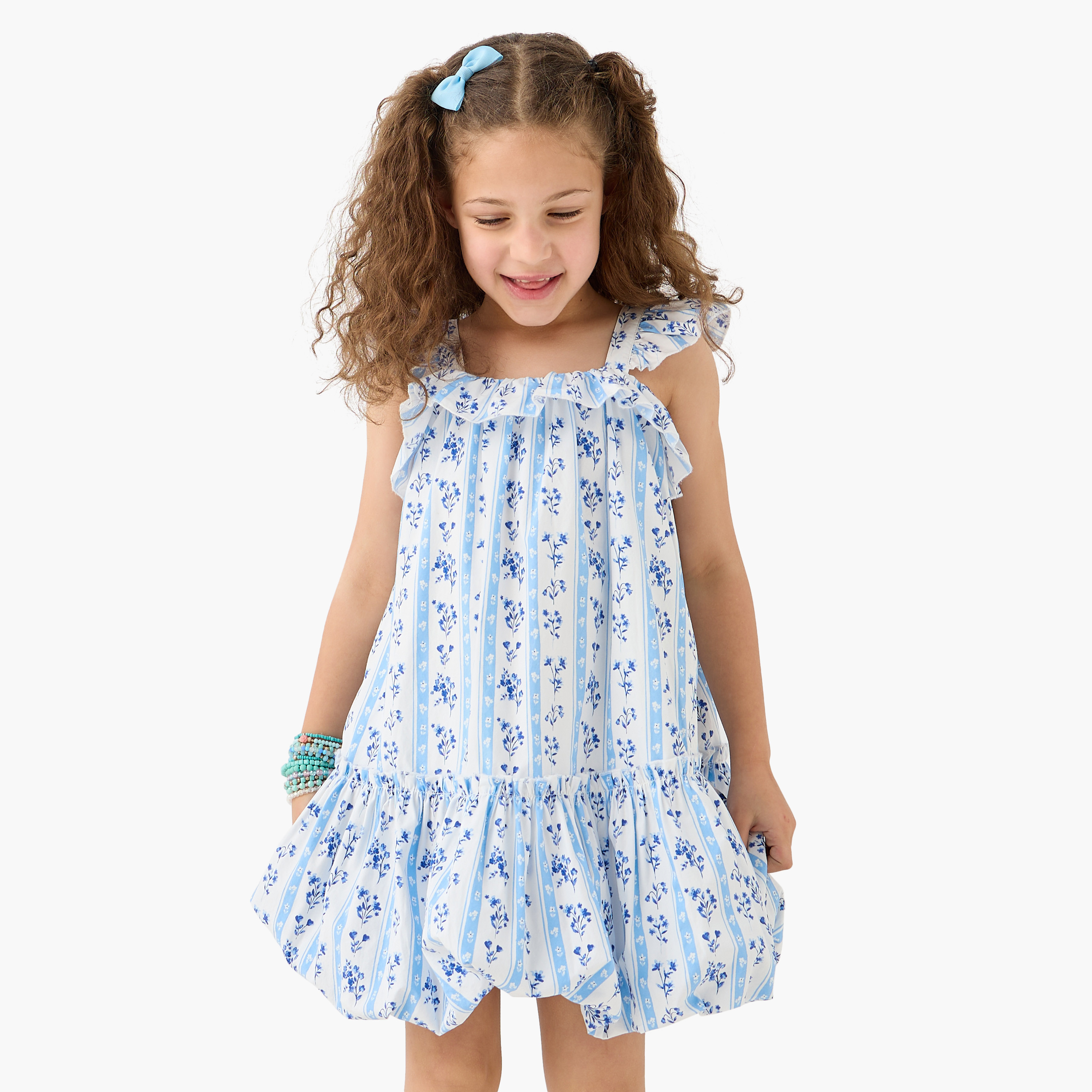 فستان دون كمام بياقة مربعة وكشكش وطبعات زهرية من جونيورز-girls-clothing-dressesandjumpsuits-image-5