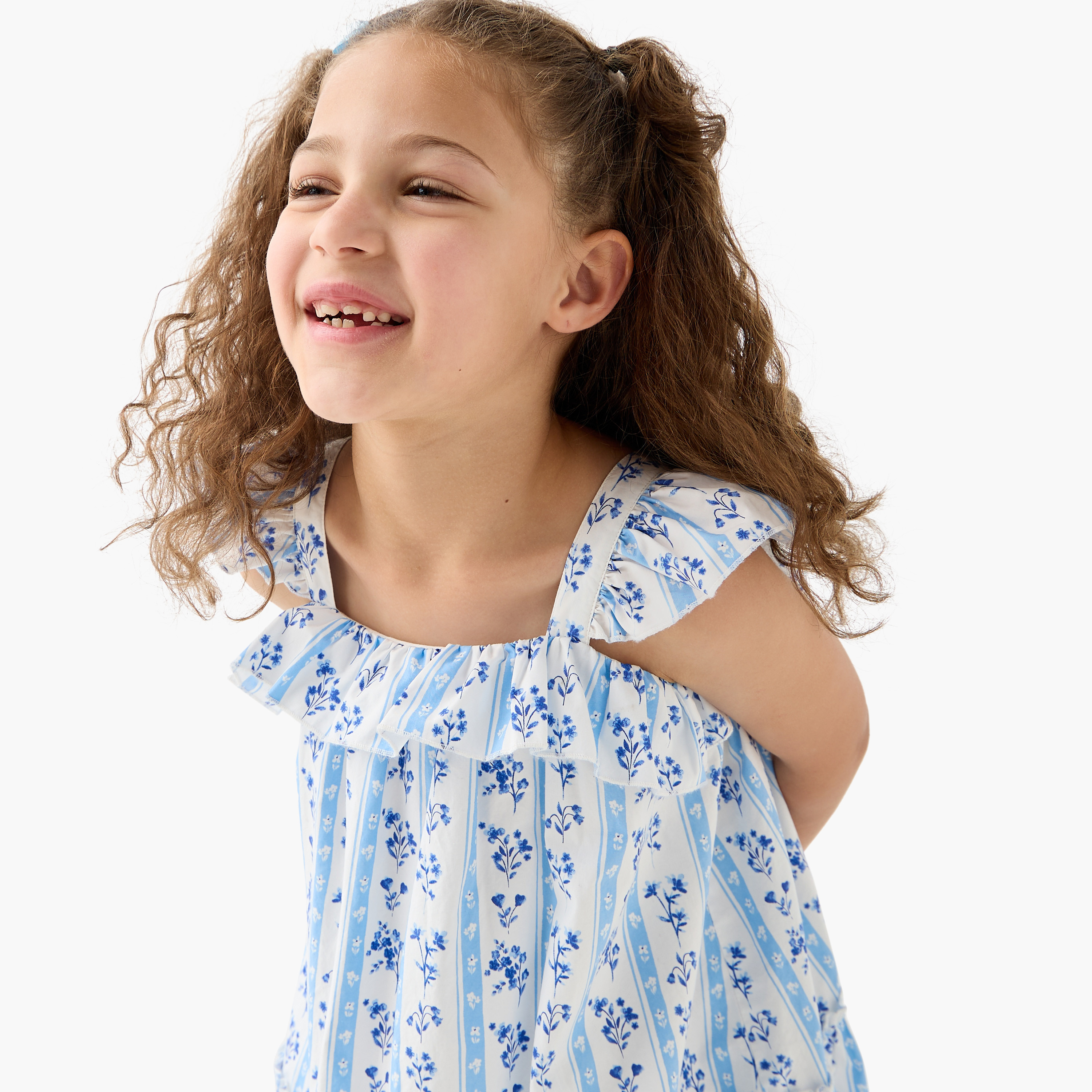 فستان دون كمام بياقة مربعة وكشكش وطبعات زهرية من جونيورز-girls-clothing-dressesandjumpsuits-image-2