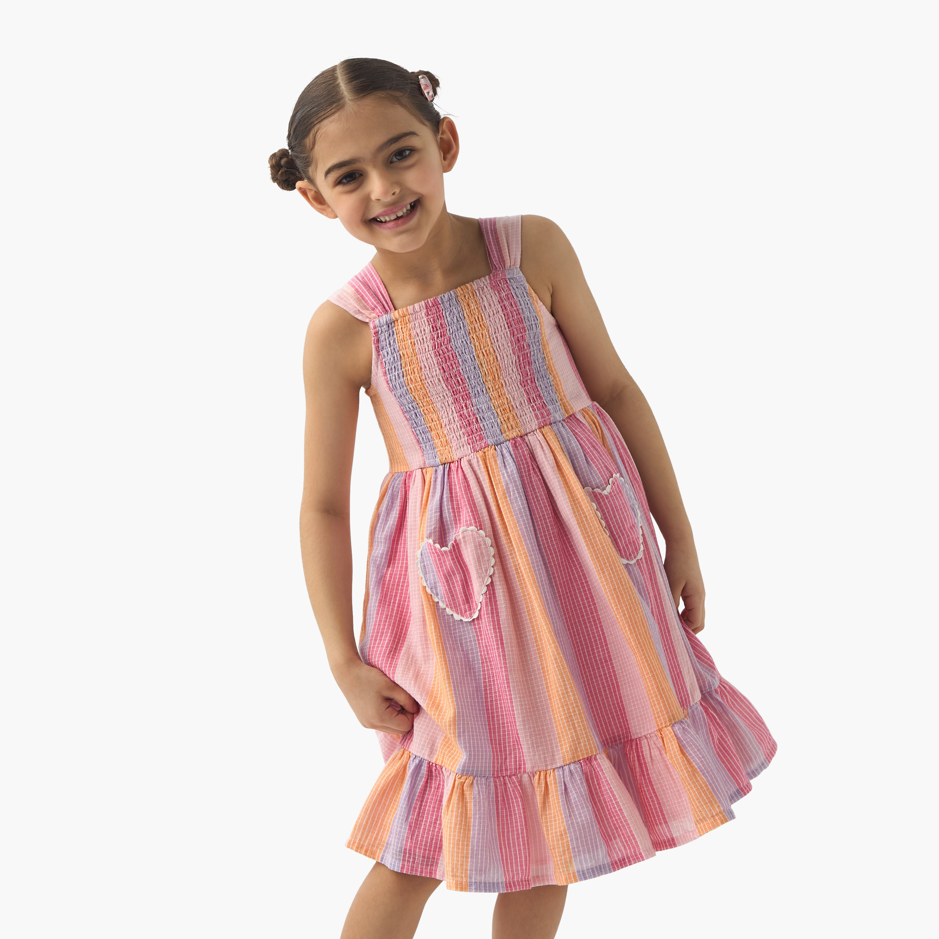 Juniors Striped Sleeveless Dress with Square Neck and Flounce Hem-girls-clothing-dressesandjumpsuits-image-1