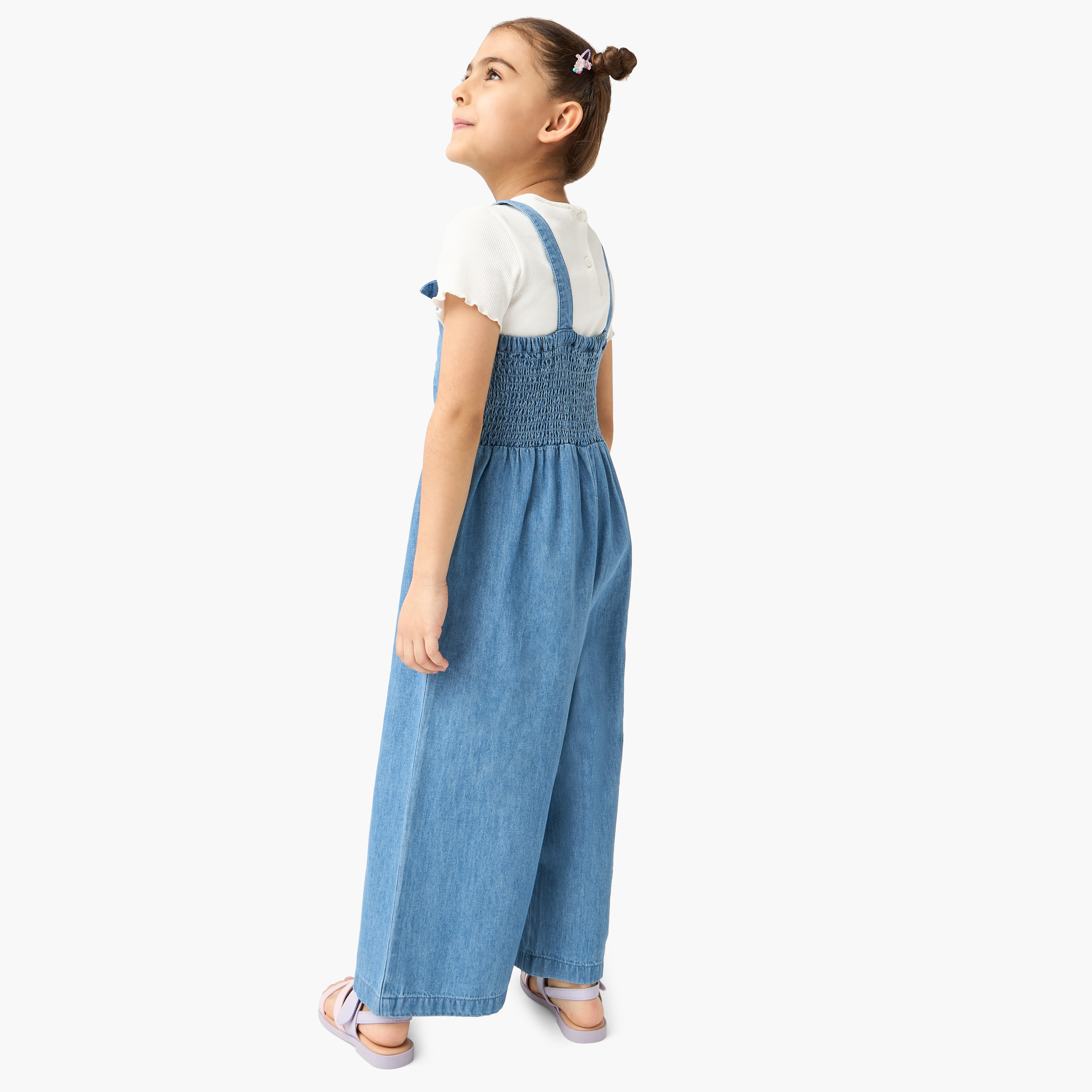 Juniors Solid Dungaree and Ribbed T-shirt Set-baby-girls-clothing-setsandcoords-image-3