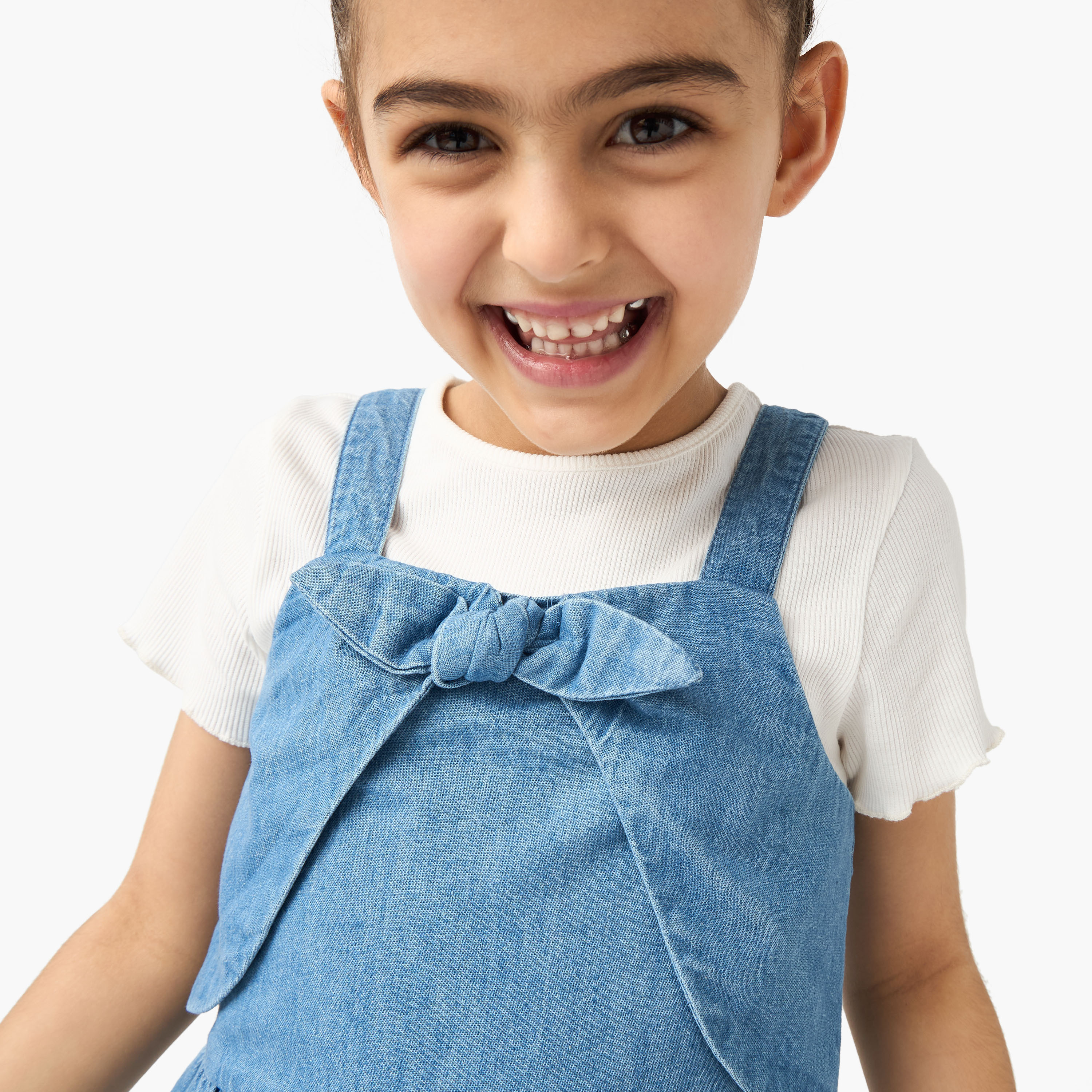 Juniors Solid Dungaree and Ribbed T-shirt Set-baby-girls-clothing-setsandcoords-image-4