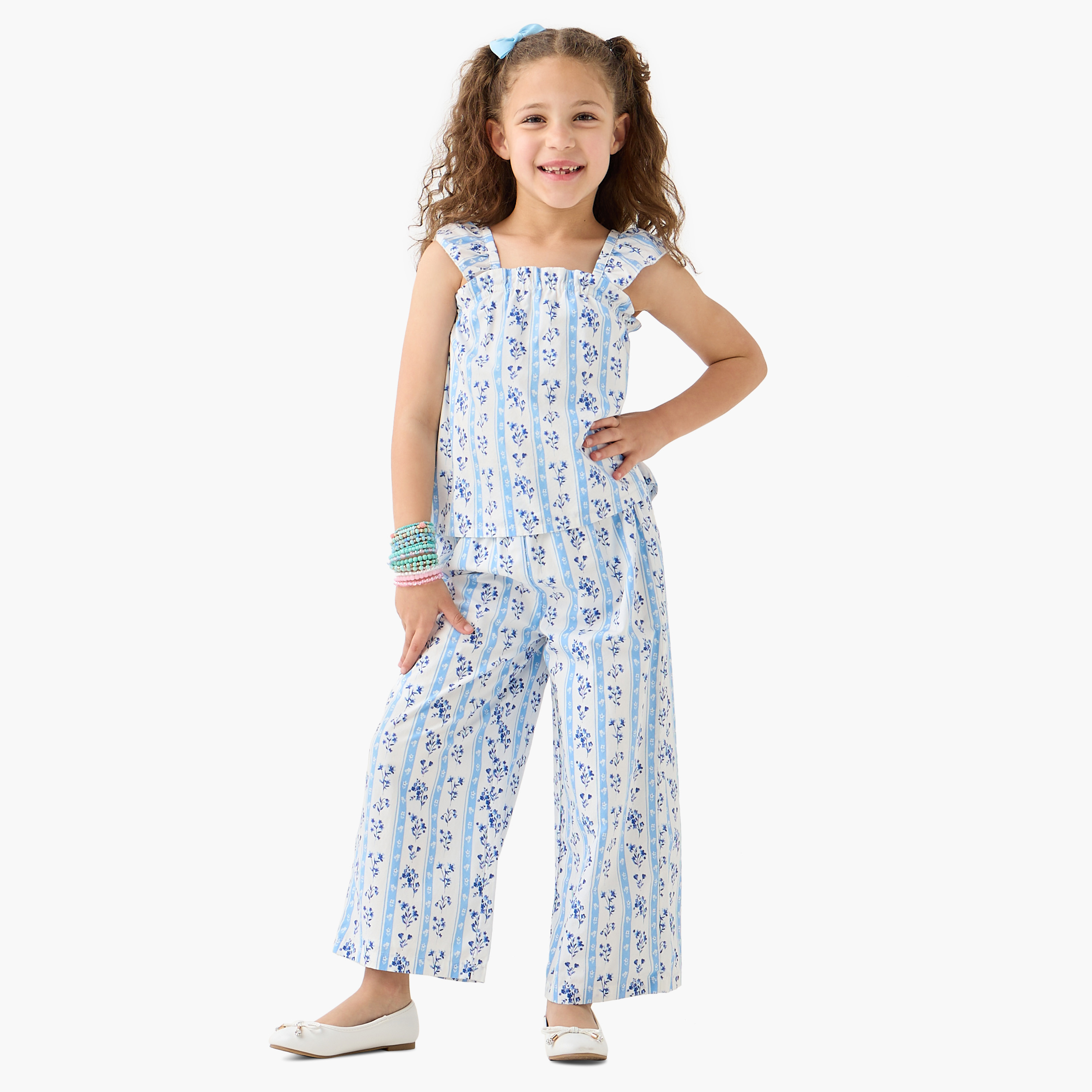 Juniors Floral Print Sleeveless Top and Pant Set-baby-girls-clothing-setsandcoords-image-1