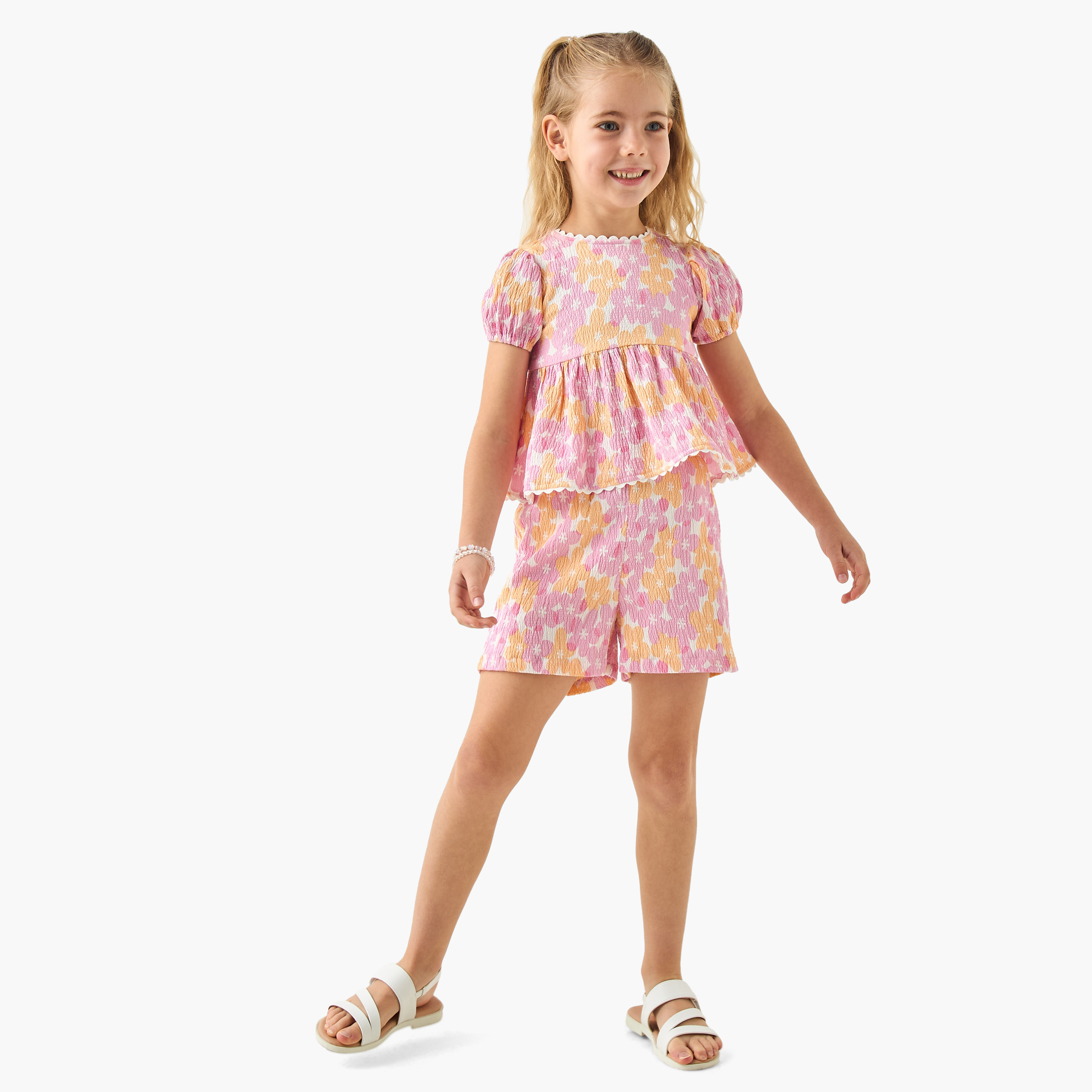 Juniors Floral Print Peplum Top and Shorts Set-girls-clothing-setsandcoords-image-1