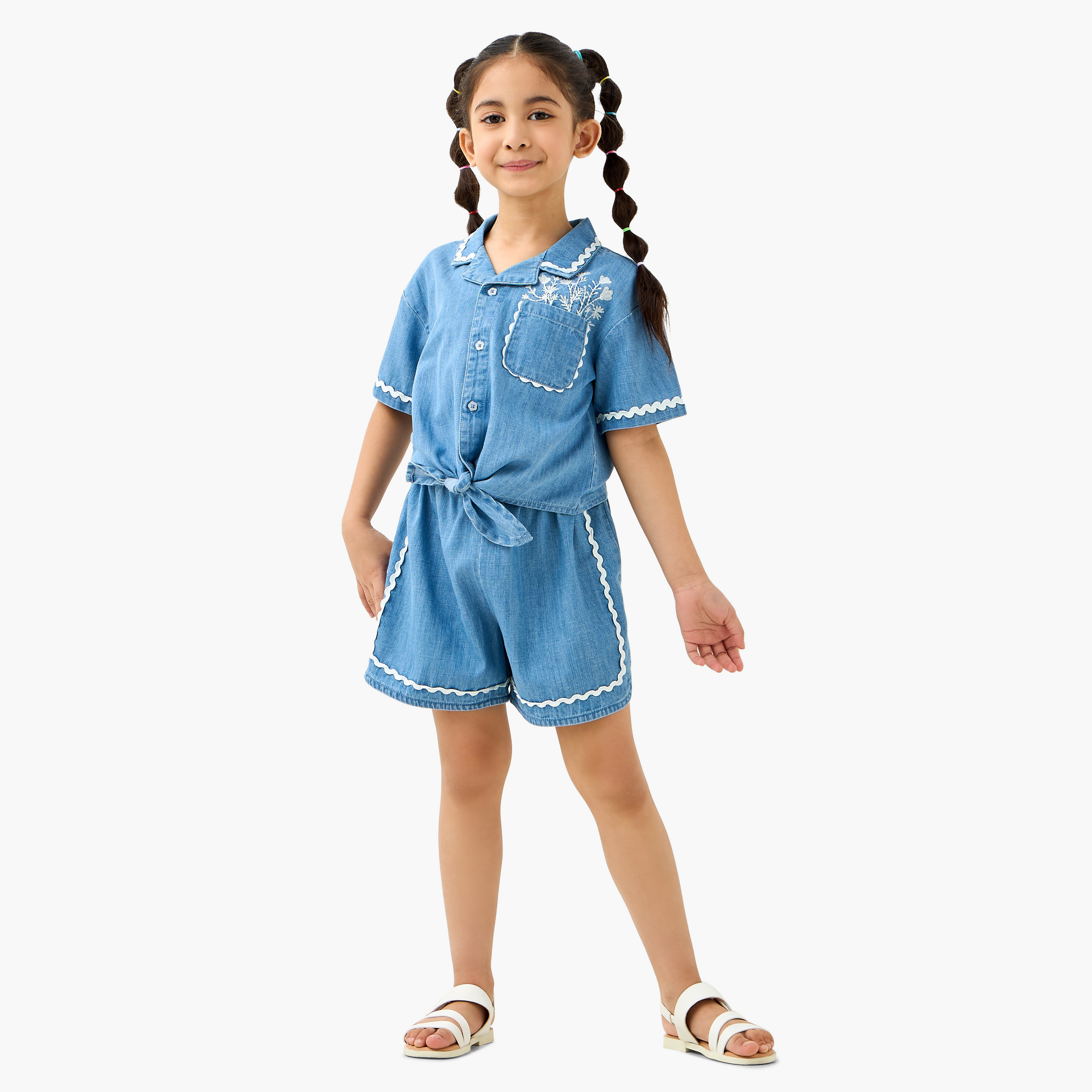Juniors Embroidered Shirt and Shorts Set-baby-girls-clothing-setsandcoords-image-1