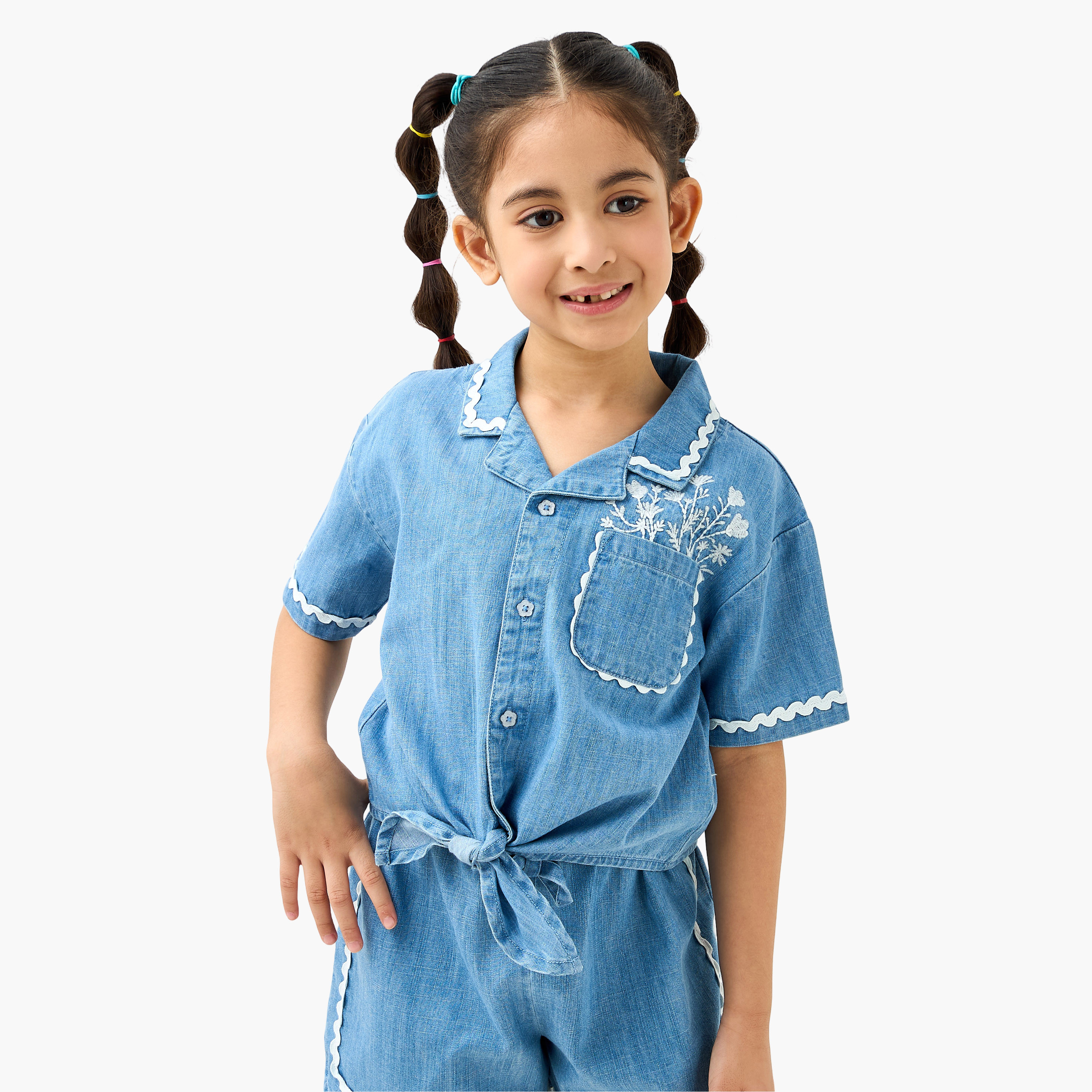 Juniors Embroidered Shirt and Shorts Set-baby-girls-clothing-setsandcoords-image-2