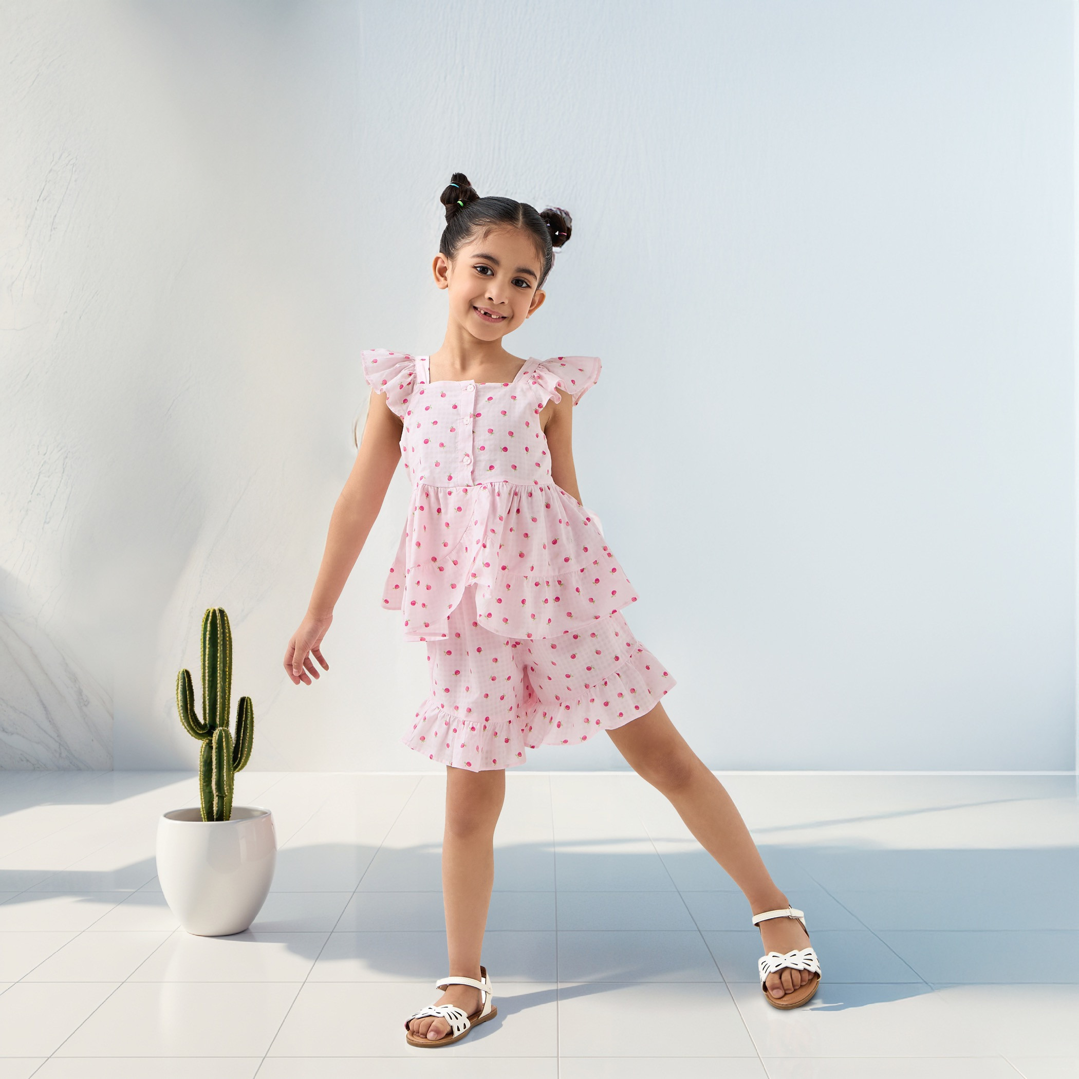Juniors Fruit Print Sleeveless Peplum Top and Shorts Set-girls-clothing-setsandcoords-image-1